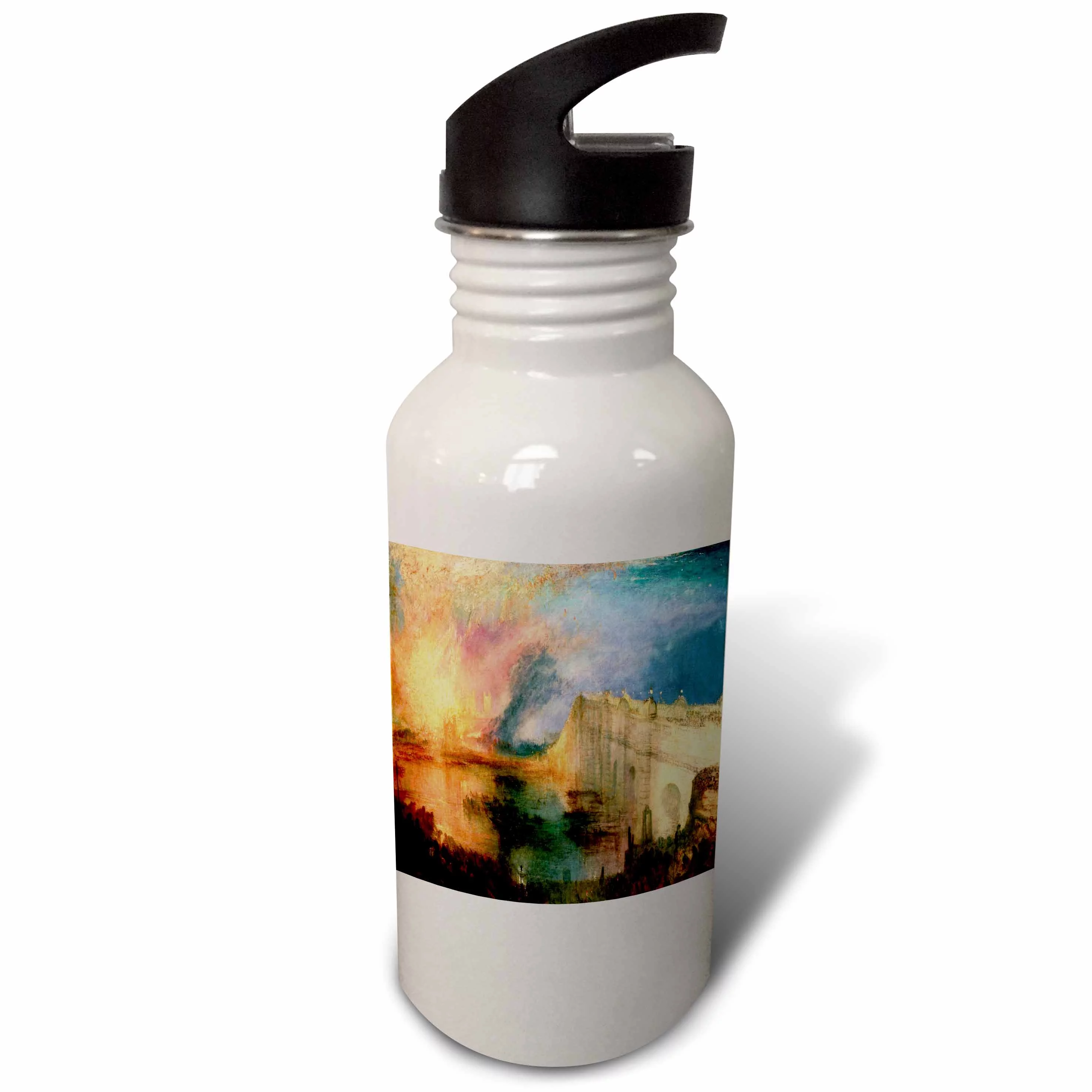 3dRose Picture Of Painting Burning of Lord n House Of Commons By Wiliam Turner, Sports Water Bottle, 21oz