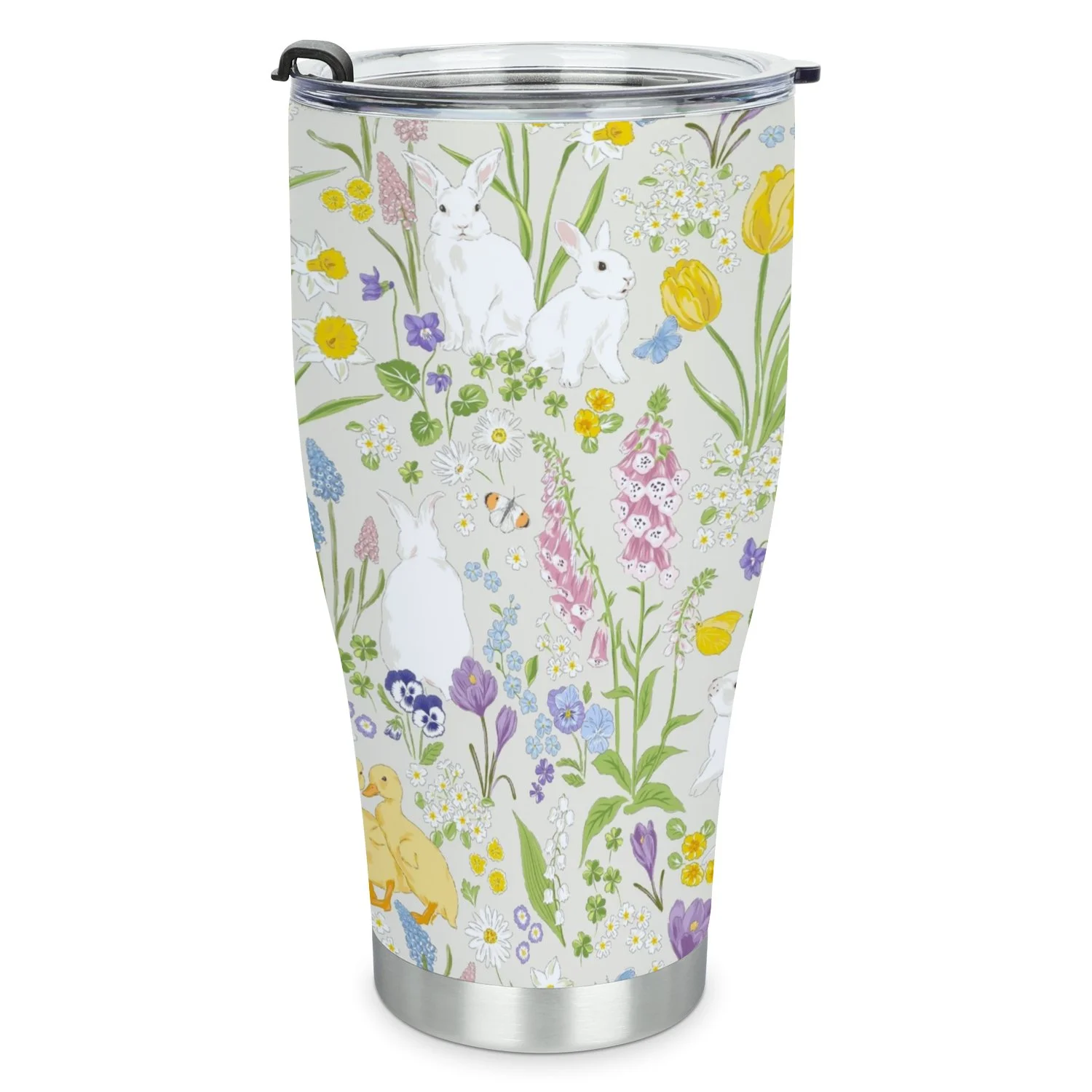 Hidove Stainless Steel Tumbler, Cute Bunny and Duckling in Spring 30oz Leak Proof & Stainless Steel Bottle for Hot & Cold Drinks - Coffee Travel Mug, Water Metal Canteen, Thermal Cup