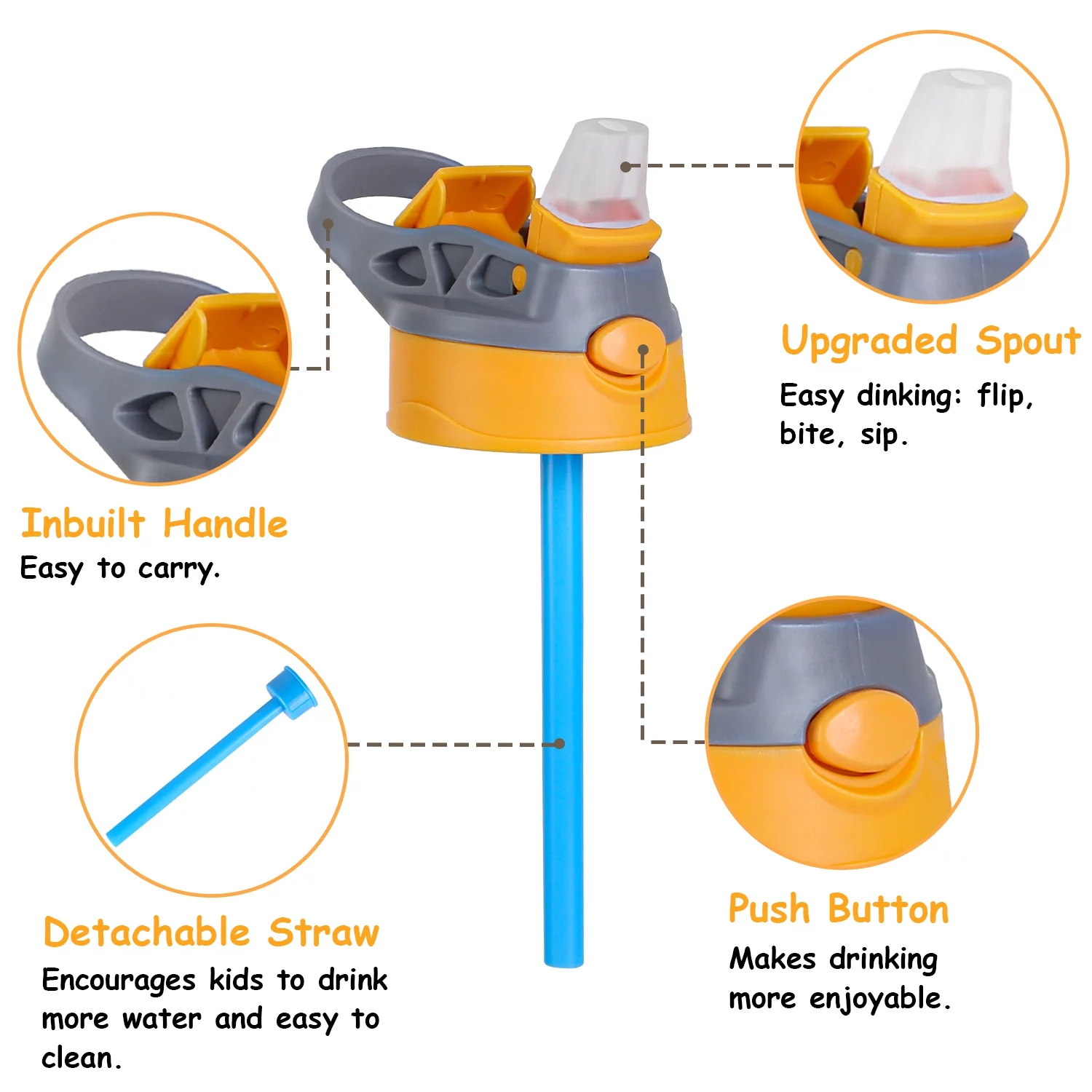 iMounTEK Kids Cleanable Water Bottle with Silicone Straw and Spill-Proof Lid, 480ml/16oz