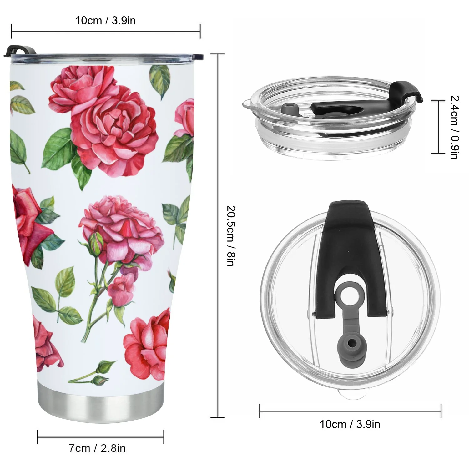 Hidove Stainless Steel Tumbler, Red and Pink Rose 30oz Leak Proof & Stainless Steel Bottle for Hot & Cold Drinks - Coffee Travel Mug, Water Metal Canteen, Thermal Cup