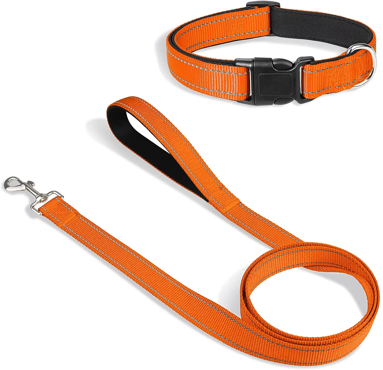 Dog Collar Bundle with 5FTx3/4 Width Double-Sided Reflective Dog Leash,5FT Nylon Dog Leashes with Nylon Dog Collar for Small Dogs,Orange
