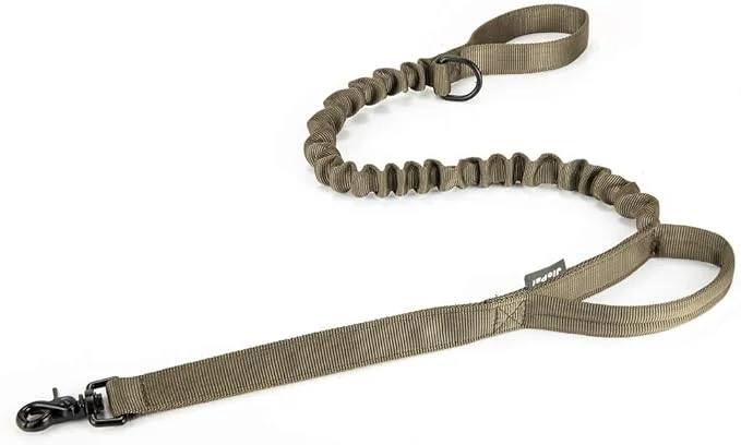JiePai Tactical Dog Training Bungee Leash Military Dog Leash Quick Release Elastic Leads Rope with 2 Control Handle,4ft for Medium Large Dogs