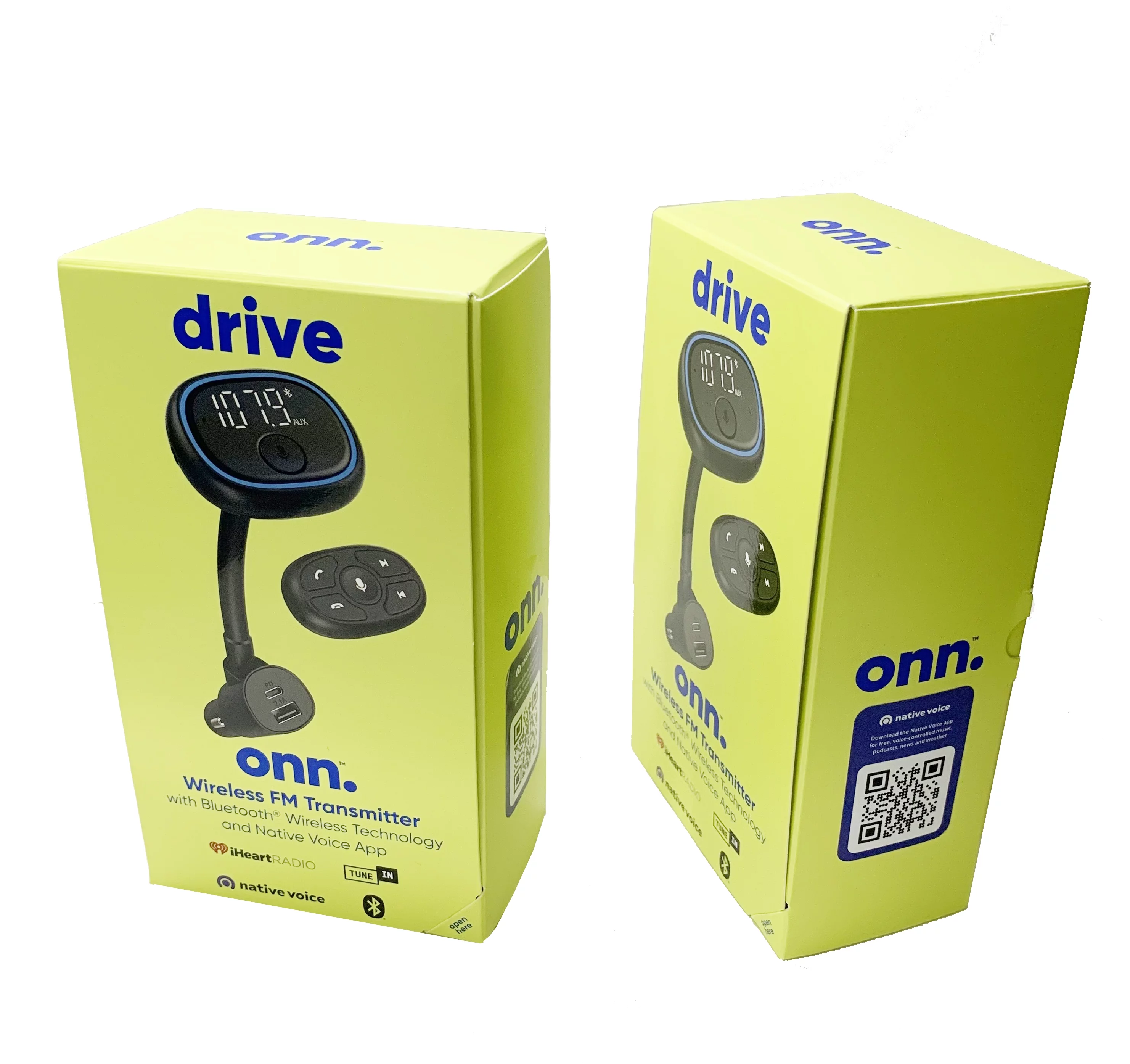 onn. Bluetooth Wireless FM Transmitter with Native Voice App Compatible with Smartphone,7*2.2*1.6'