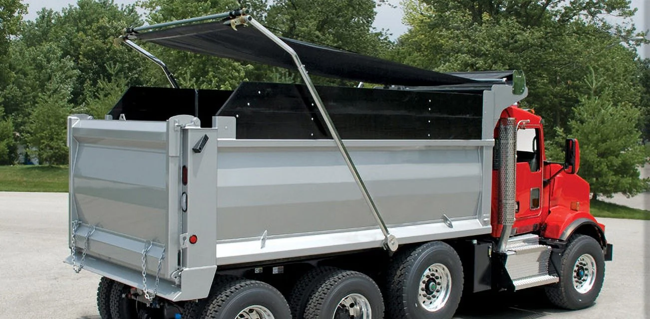 7' x 18' Vinyl Dump Truck Tarp with Double Pocket & Grommets - 18Oz Vinyl Waterproof Dump Trailer Tarp to Prevent Load Spillage During Transportation