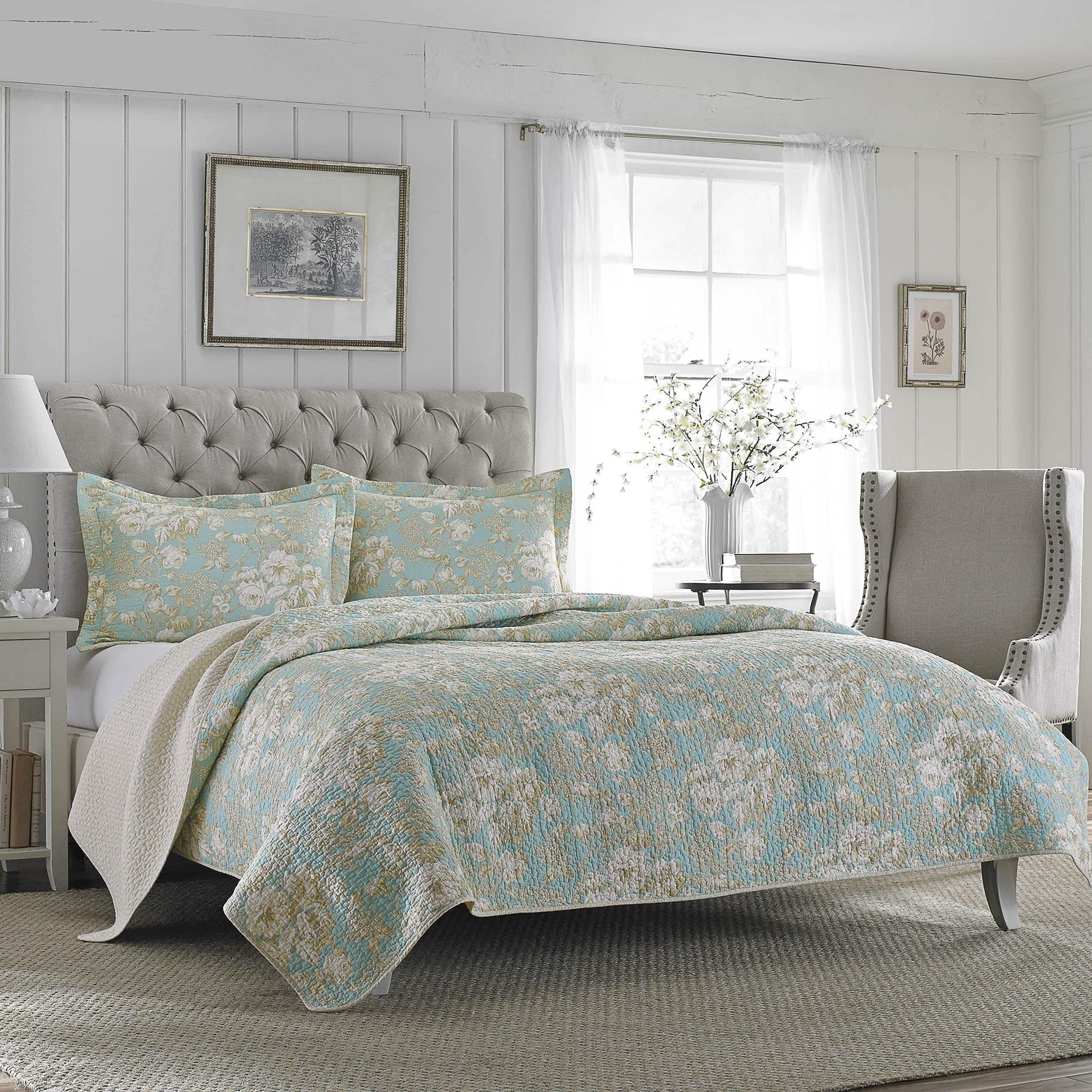 Laura Ashley  Brompton Serene Reversible Cotton Quilt Set