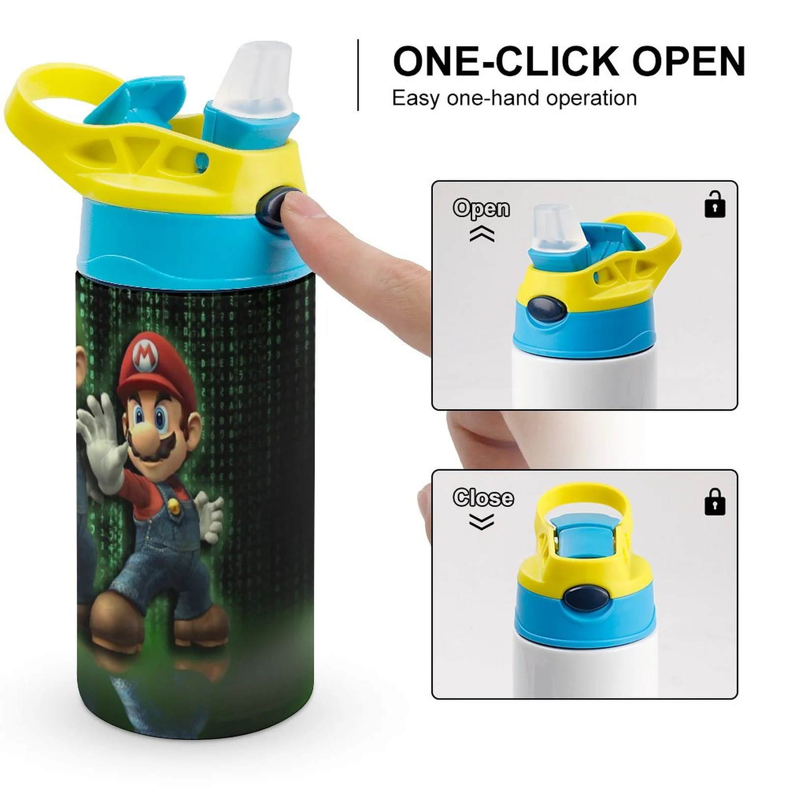 Mario Luigi's Mansion Bros Kid's Insulated Water Bottle With Straw Vacuum Stainless Steel Cup Leak-Proof Children Toddler Thermoses
