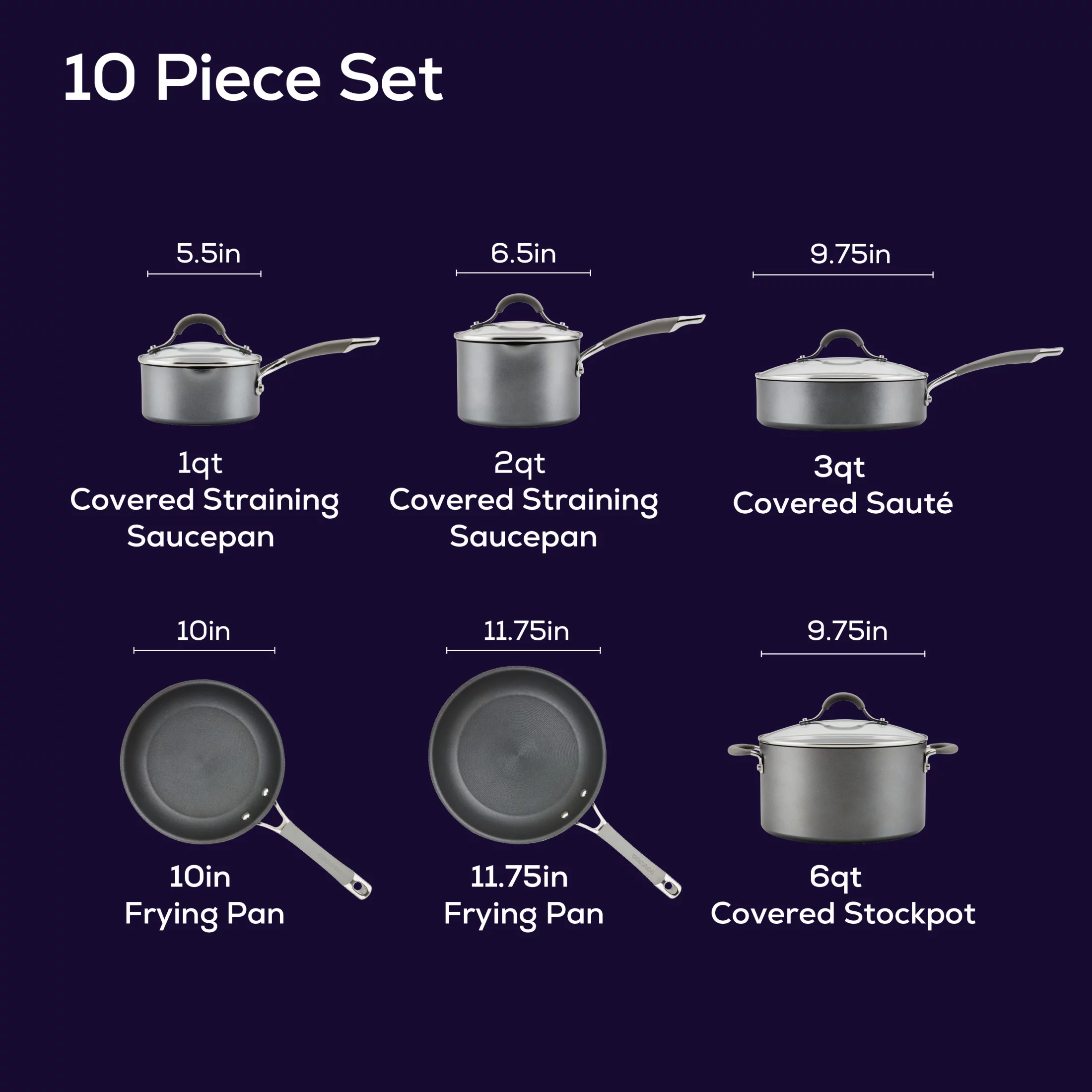 Circulon Elementum Hard-Anodized Nonstick Cookware Set, 10-Piece, Gray