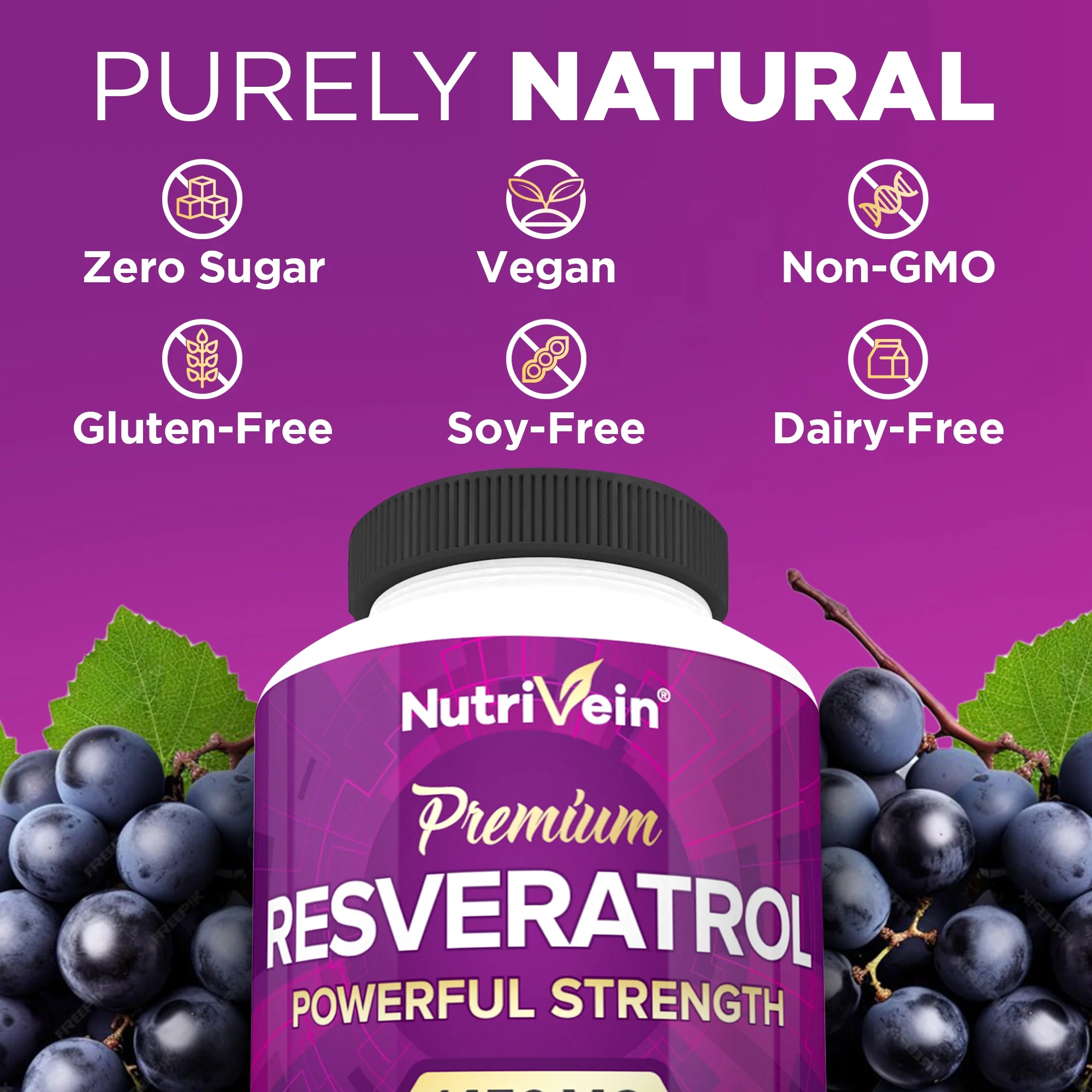 Nutrivein Resveratrol 1450mg - Anti Aging Antioxidant Supplement 120 Capsules