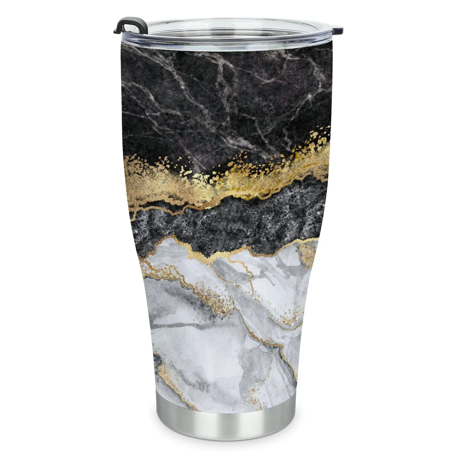 Hidove Stainless Steel Tumbler, Black Marble 30oz Leak Proof & Stainless Steel Bottle for Hot & Cold Drinks - Coffee Travel Mug, Water Metal Canteen, Thermal Cup
