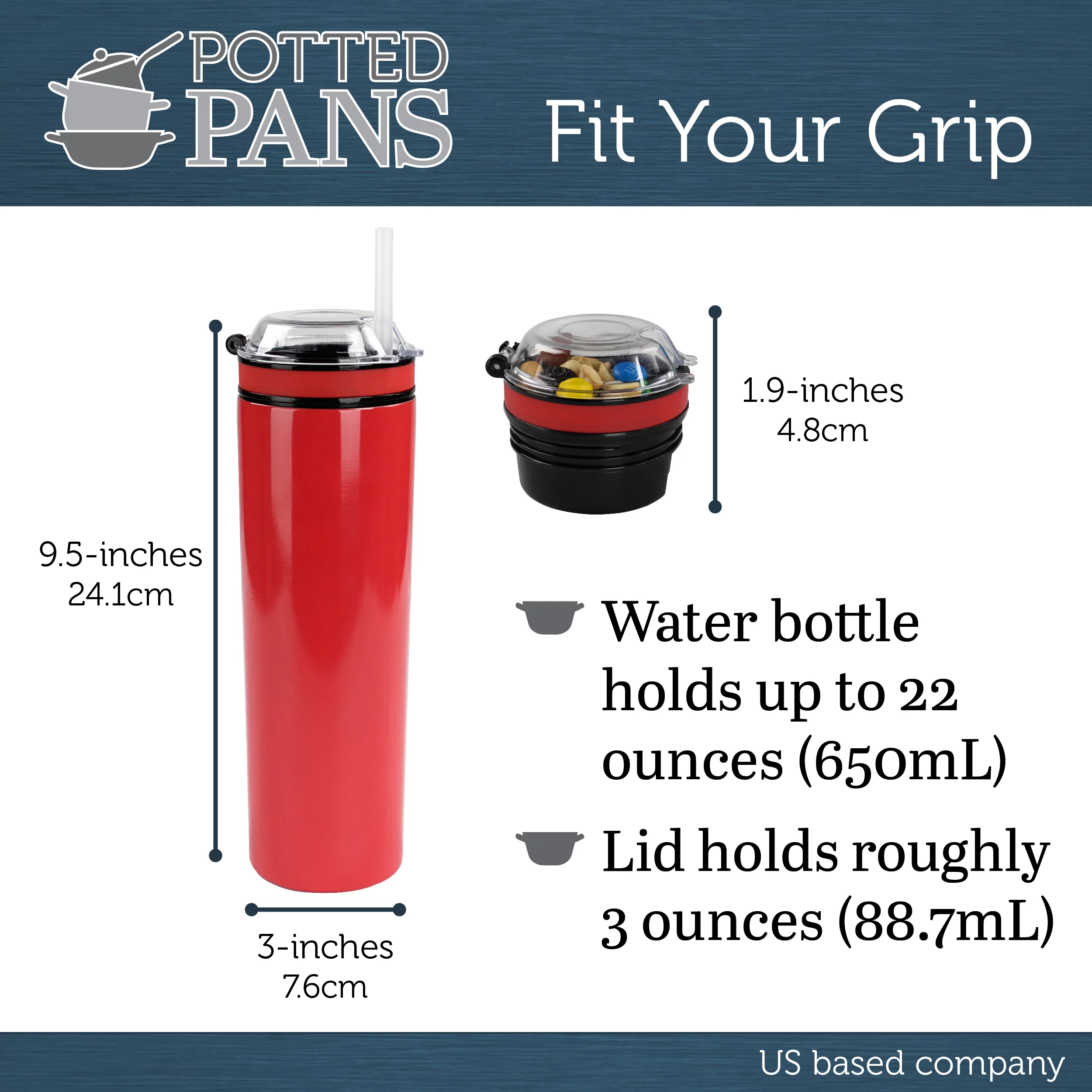 Potted Pans Drink Snack Cup Combo Red Insulated Drink Tumbler with Snack Bowl