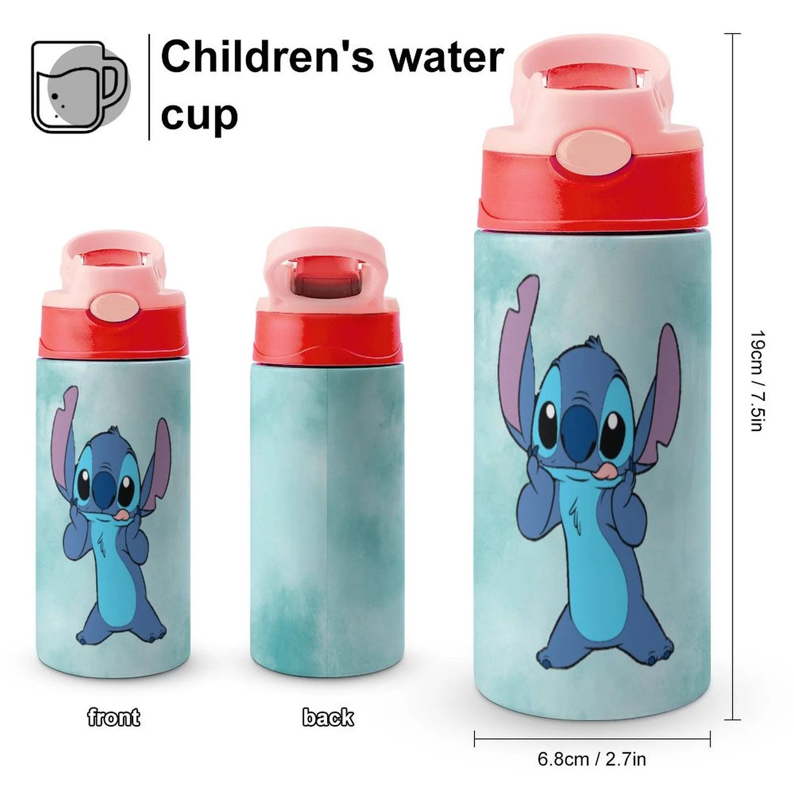 Funny Stitch Children's Water Bottle Vacuum Insulated Stainless Steel Cup With Straw Toddler Thermoses