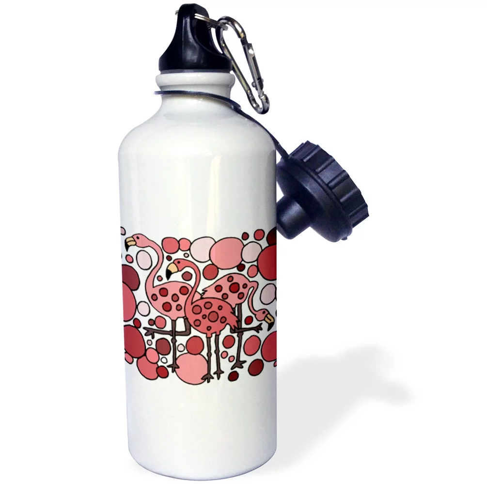 3dRose Funny Pink Flamingos Birds Abstract, Sports Water Bottle, 21oz
