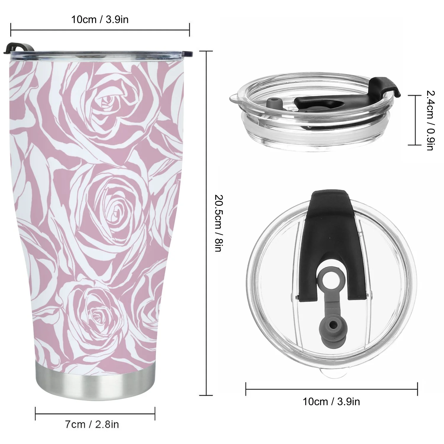 Hidove Stainless Steel Tumbler, Seamless Abstract Pink Background with Roses 30oz Leak Proof & Stainless Steel Bottle for Hot & Cold Drinks - Coffee Travel Mug, Water Metal Canteen, Thermal Cup
