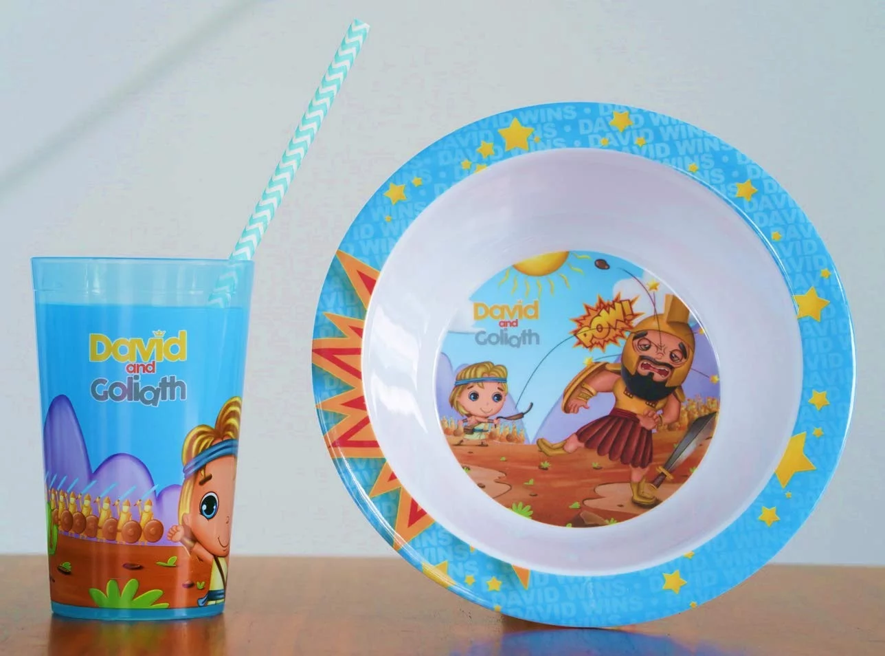 He Loves Me David & Goliath 4 Piece Mealtime & Dinnerware Kids Set BPA Free