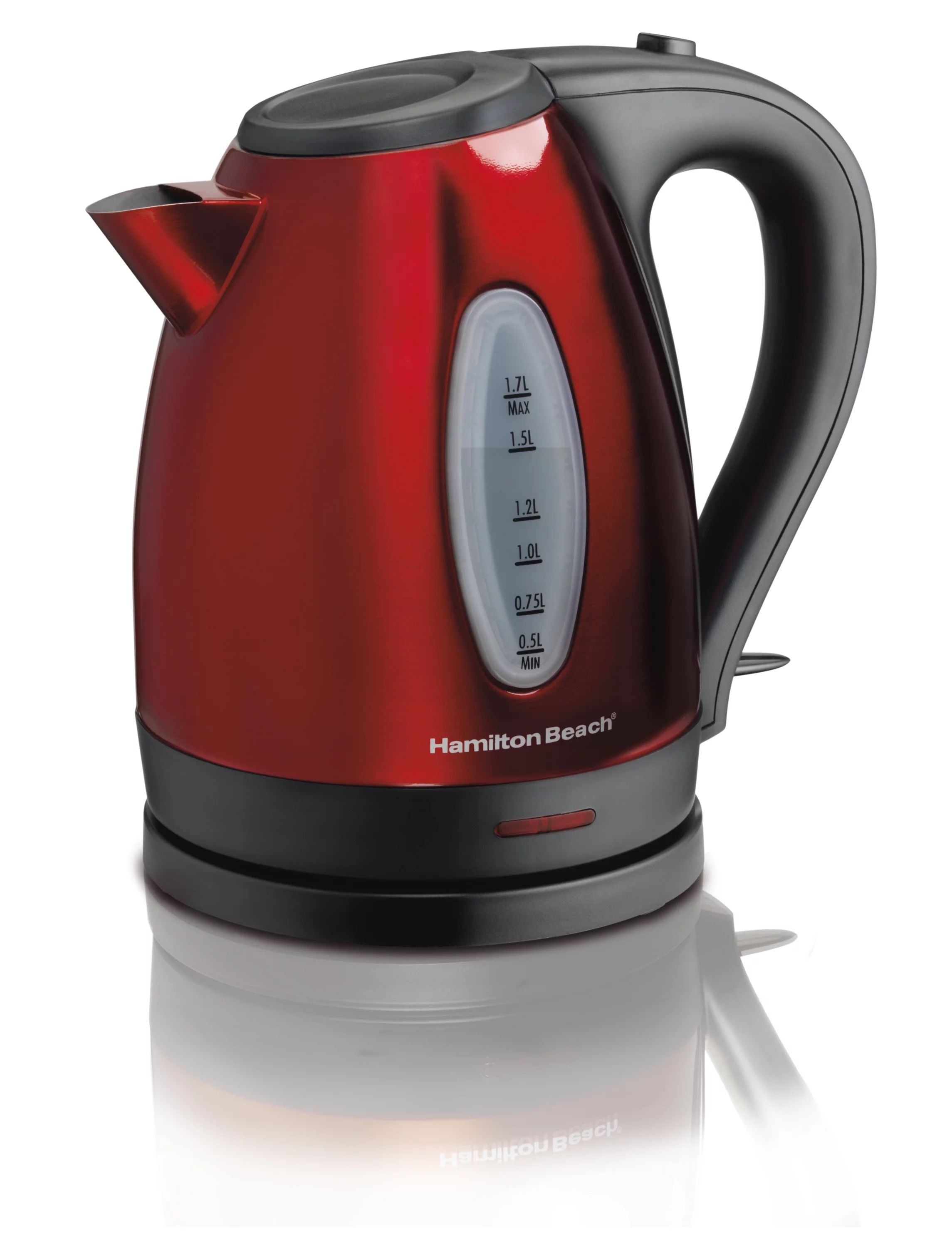 Hamilton Beach Electric Kettle, Fast Heating, Cord-Free Serving, 1.7 Liter, Stainless Steel, Red, 40885