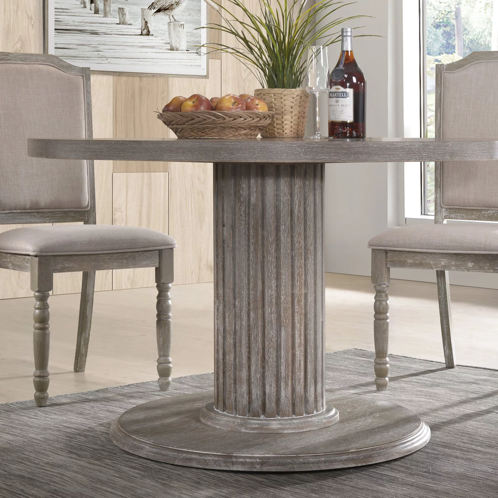 Ferran Wood Pedestal Dining Table Set in Reclaimed Gray