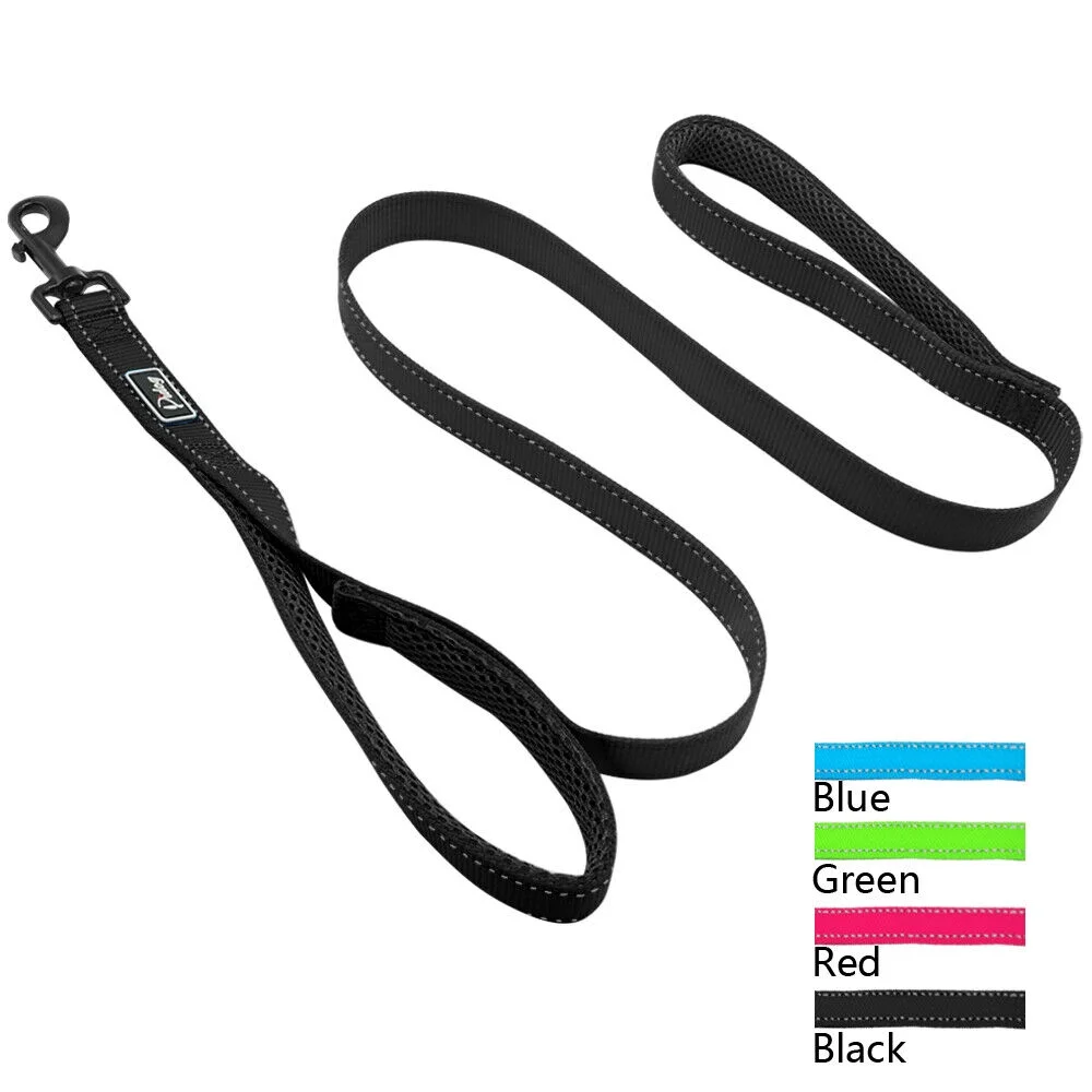 4ft Reflective Nylon Dog Leash with 2 Dual Handles Traffic Control Walking Leads