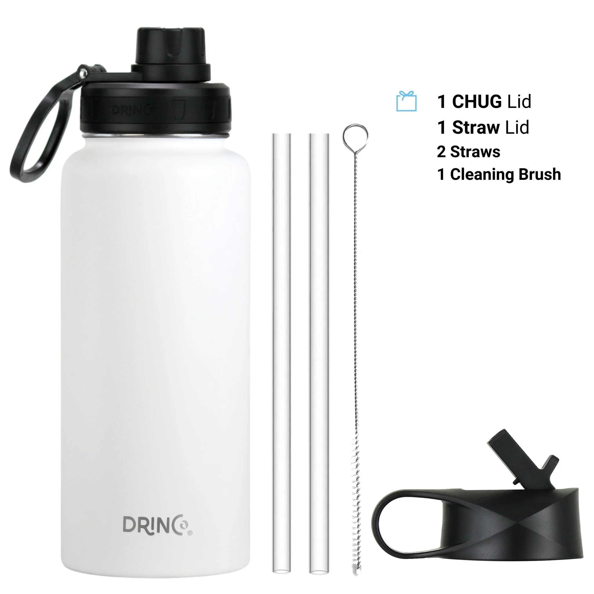 DRINCO Water Bottle Vacuum Insulated Stainless Steel Double Wall-USA Flag-32oz Artic White