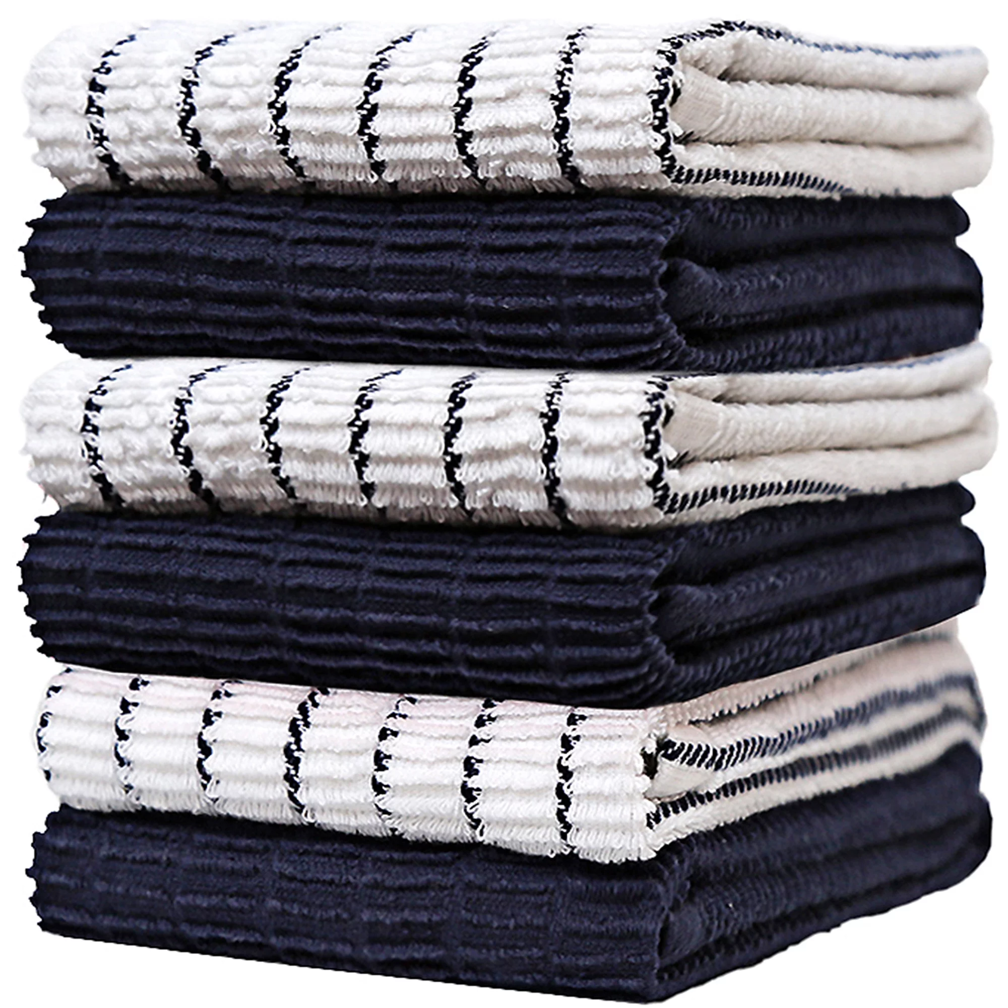 Premium Kitchen Towels (16x 28, 6 Pack)  Large Cotton Kitchen Hand Towels Chef Weave Design 380 GSM Highly Absorbent Tea Towels Set With Hanging Loop  Navy