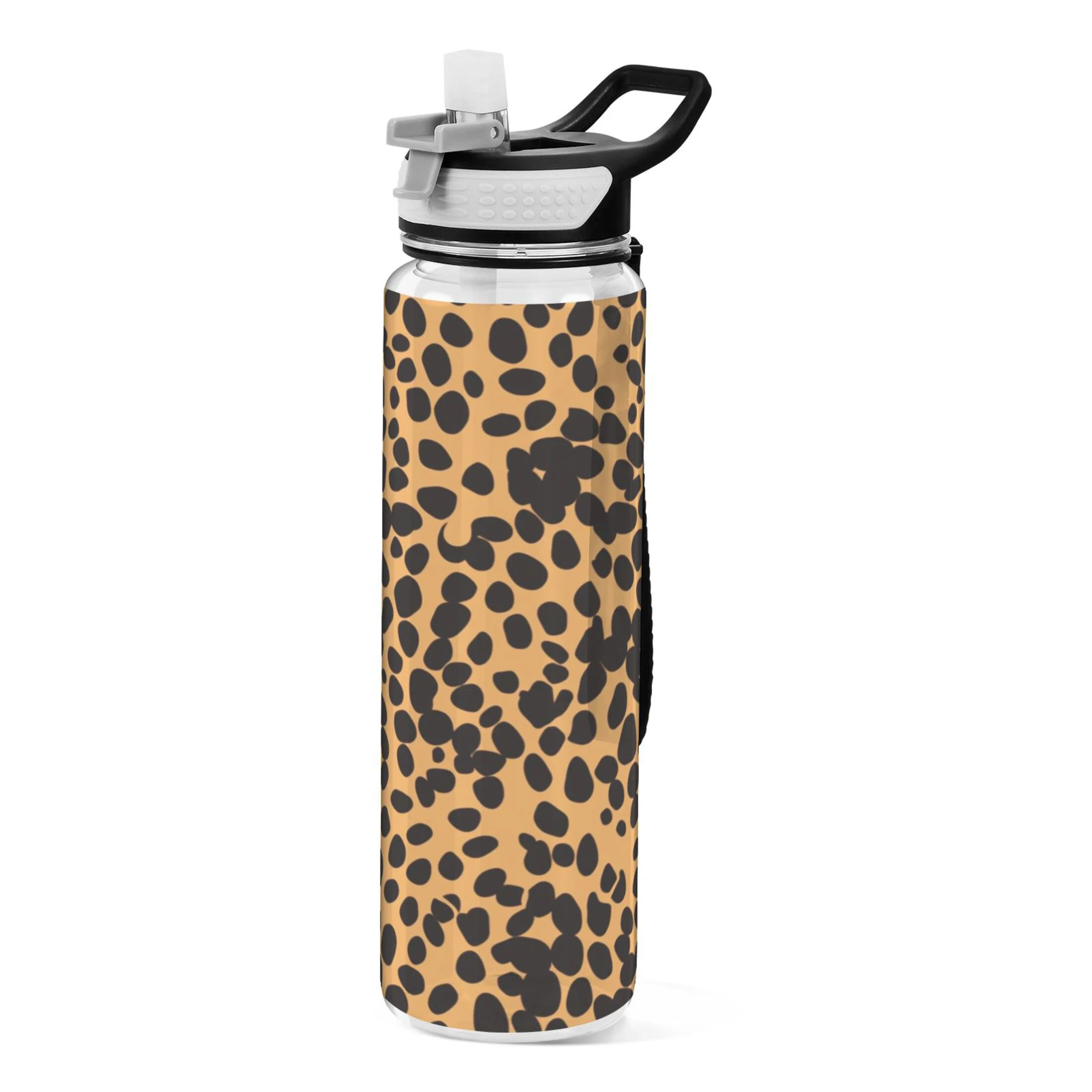 Leopard Print 32oz Sports Water Bottles Leakproof Tritan Bottle with Straw BPA Free Clear Bottle for Fitness Gym Outdoor Cycling