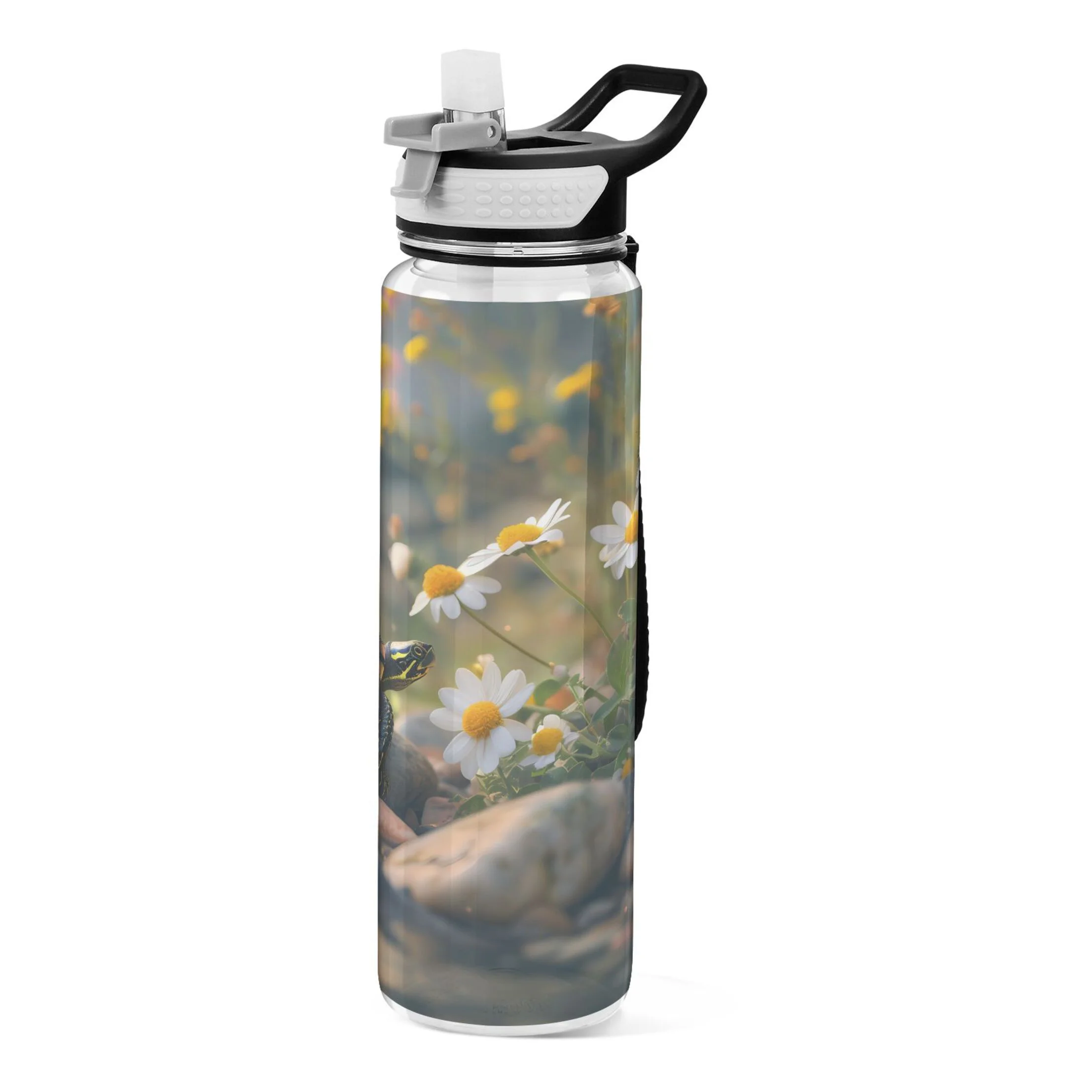 Sunflowers Turtle Butterfly 32oz Sports Water Bottles Leakproof Tritan Bottle with Straw BPA Free Clear Bottle for Fitness Gym Outdoor Cycling