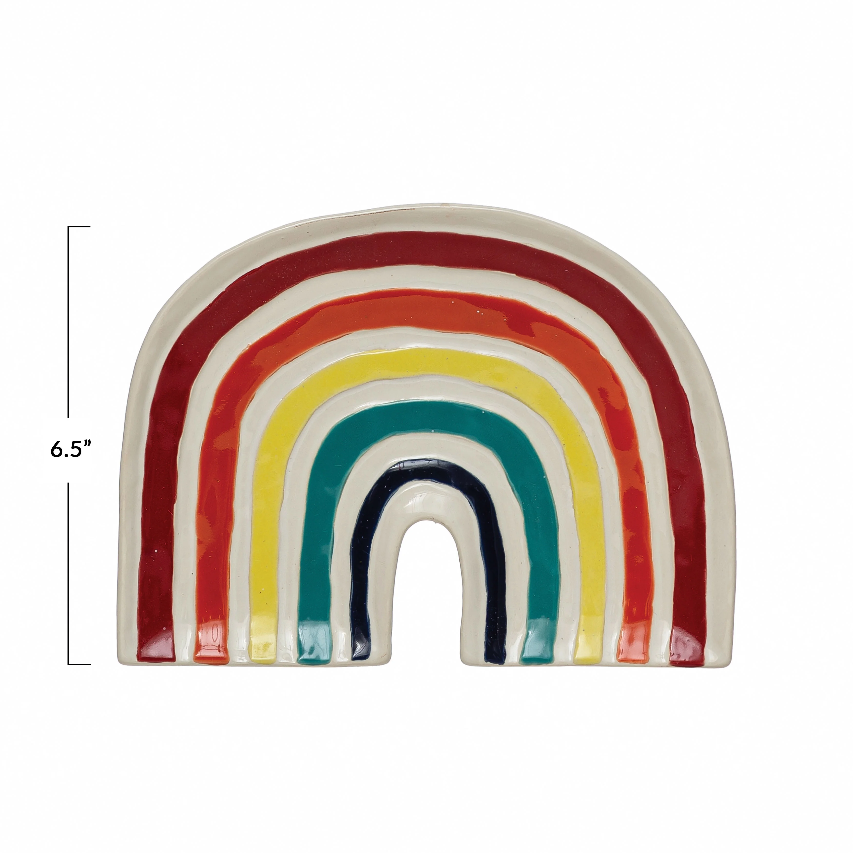 Creative Co-Op Hand-Painted Debossed Stoneware Rainbow Plate