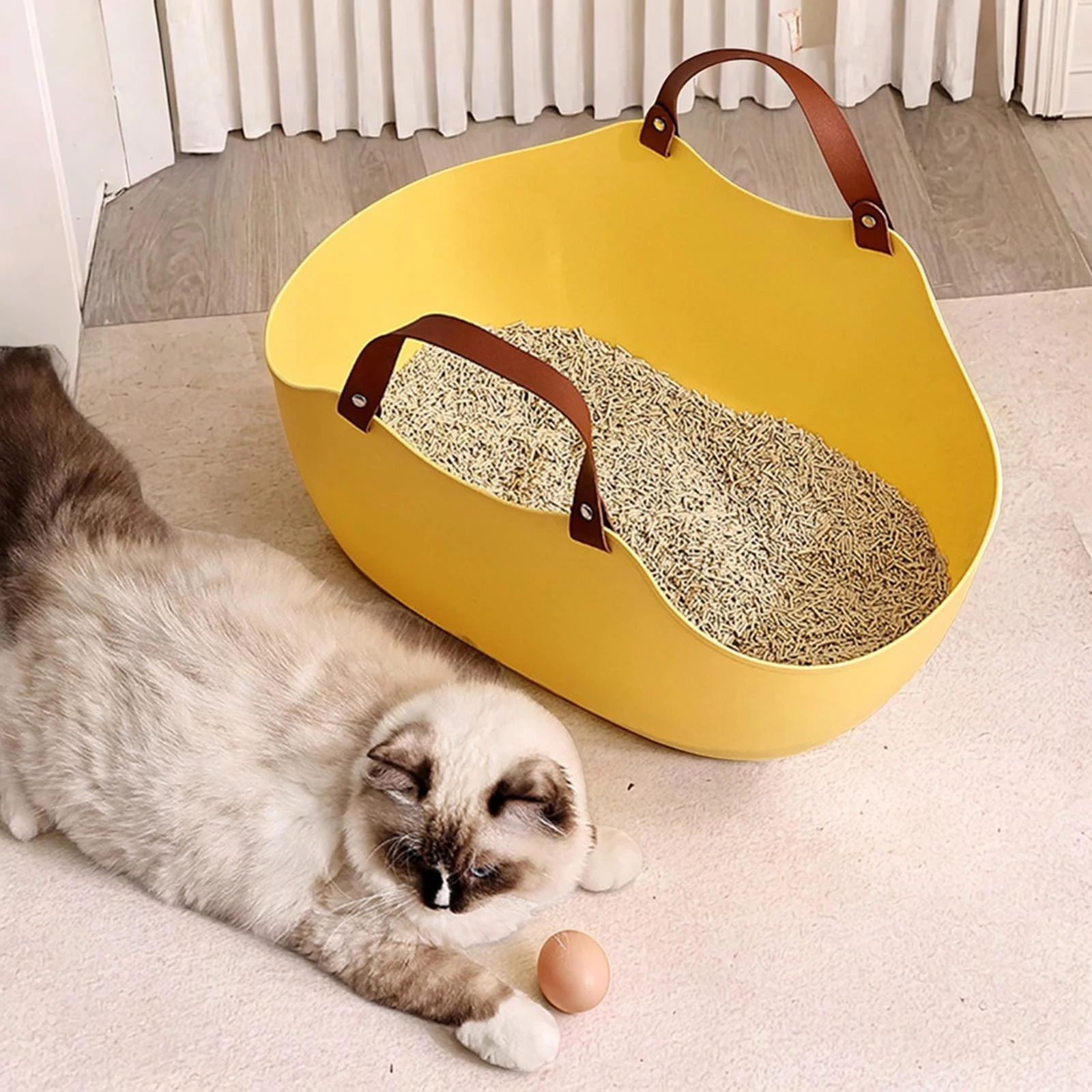 Cat Open Top Pet Litter Tray Cat Toilet Semi Closed Cat Sand Basin Litter Pan Cat Litter Container Toilet for Small Medium Cats yellow