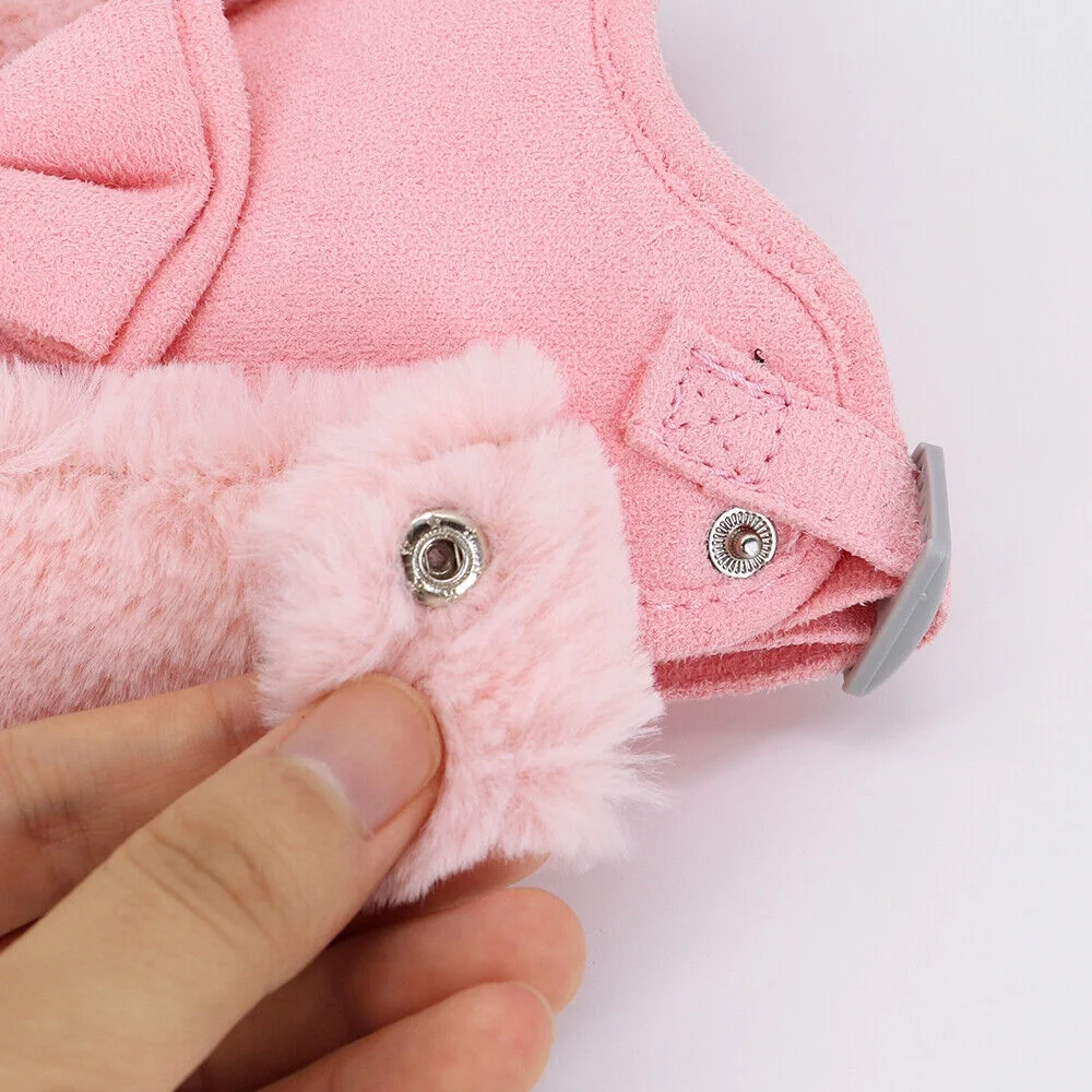 Warm Fleece Mesh Padded Vest Cute Bow Tie Dog Cat Harness and Leash Winter Coat