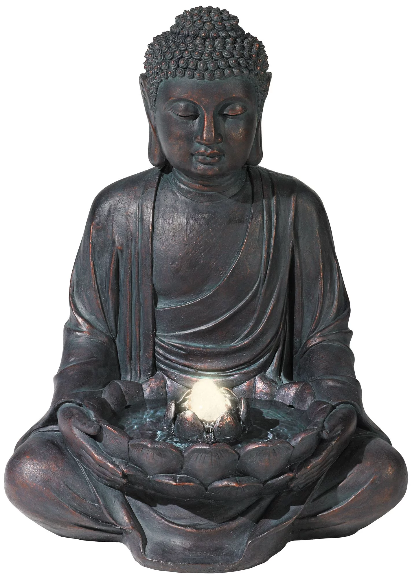 John Timberland Meditating Buddha Zen Bubbler Outdoor Water Fountain with LED Light 24