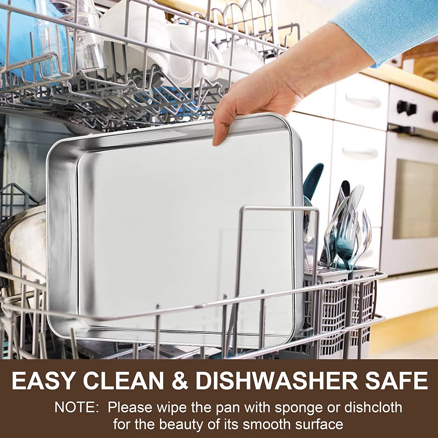 Walchoice Baking Pan Set of 3, Stainless Steel Cake Pans Rectangle Bakeware Set, Metal Lasagna Pans Includes 12.3/10.4/9.3 inch