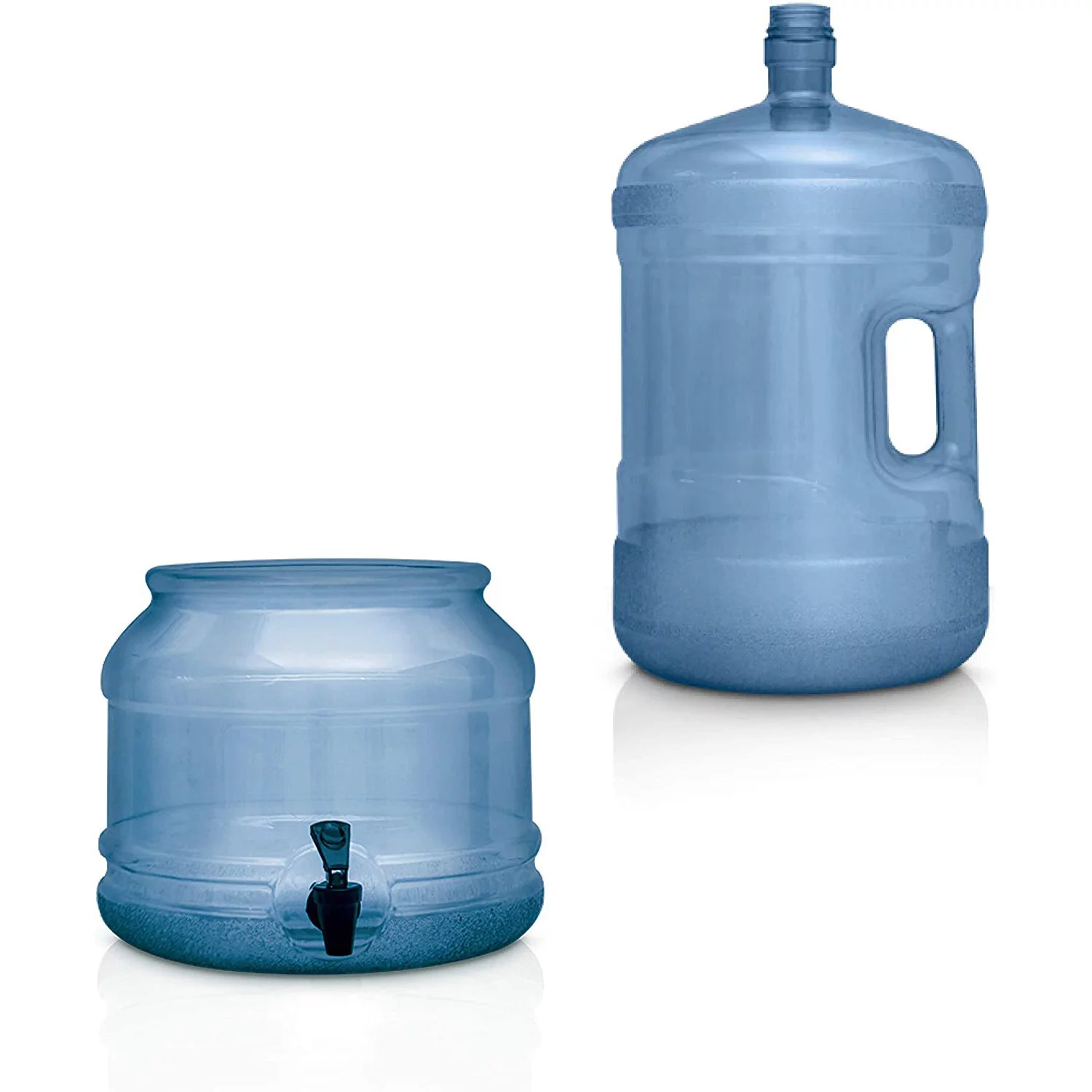 BPA FREE Water Dispenser Base with Spigot & 3 Gallon Water Jug Set - Transparent Blue - For Countertops or Stands - Complete Set
