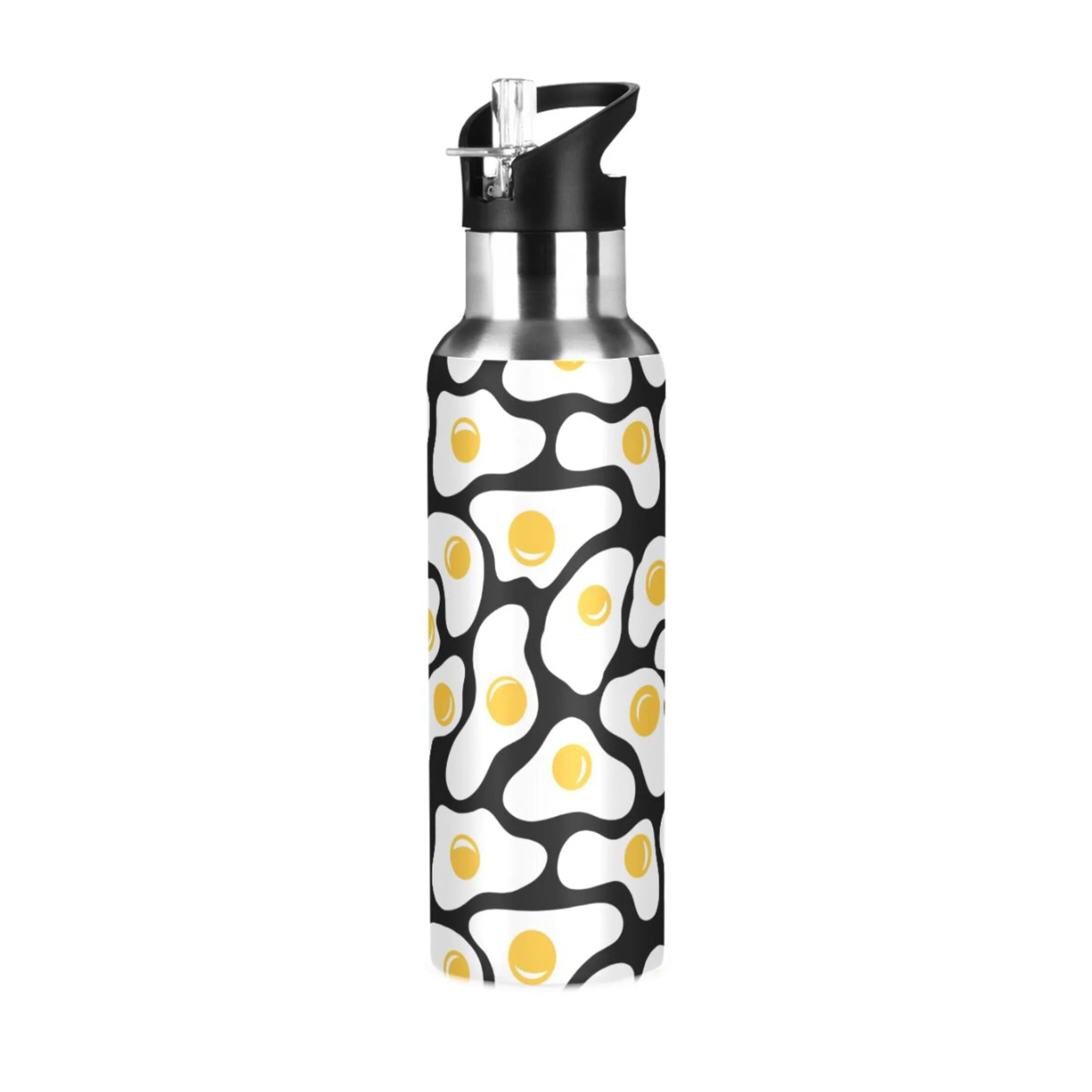Water Bottle with Straw Lid Leak Cartoon Egg Stainless Steel Insulated Thermos Vacuum Flask for Cold Hot Drinking for Sports Camping Gym Yoga