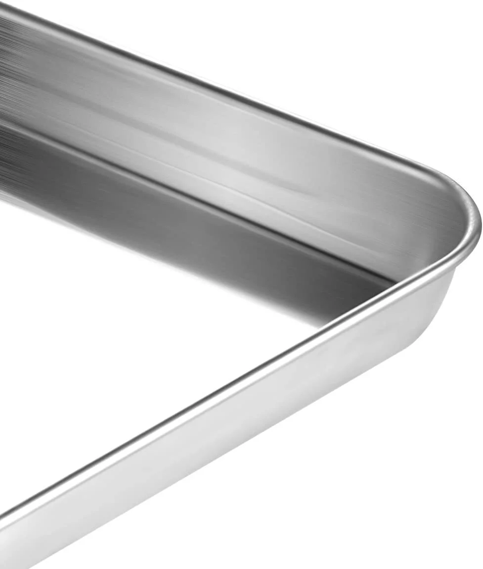 2 Pcs Sheet Pan Set Cookie Sheet Cooking Baking Sheet Toaster Oven Pans Stainless Steel Tray Barbeque Grill Pan Rectangle and Dishwasher Safe, 9 x 7 x 1 Inches