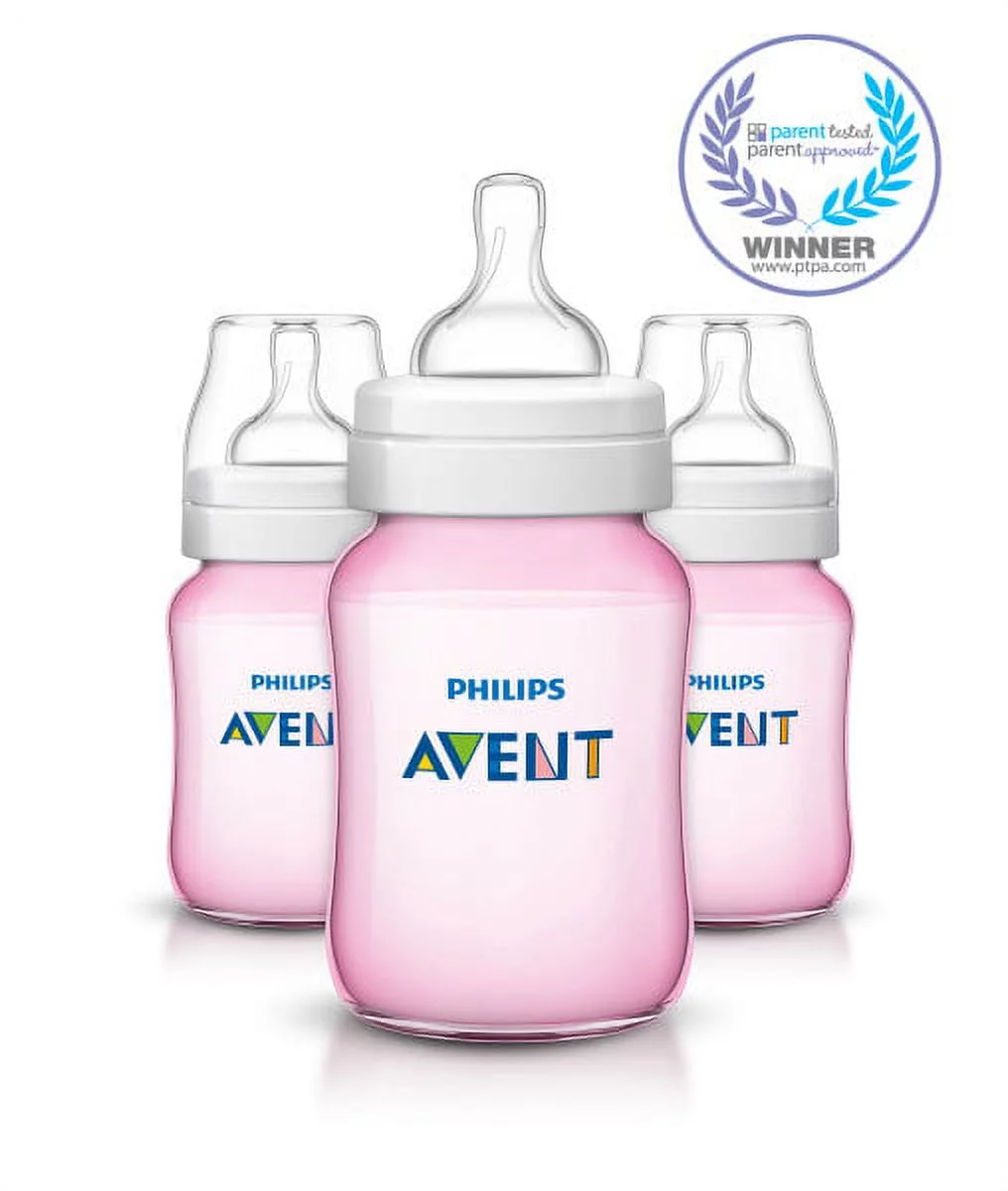 Philips Avent 9 oz Pink Edition Anti-Colic Wide-Neck Bottles 1m+, 3 count