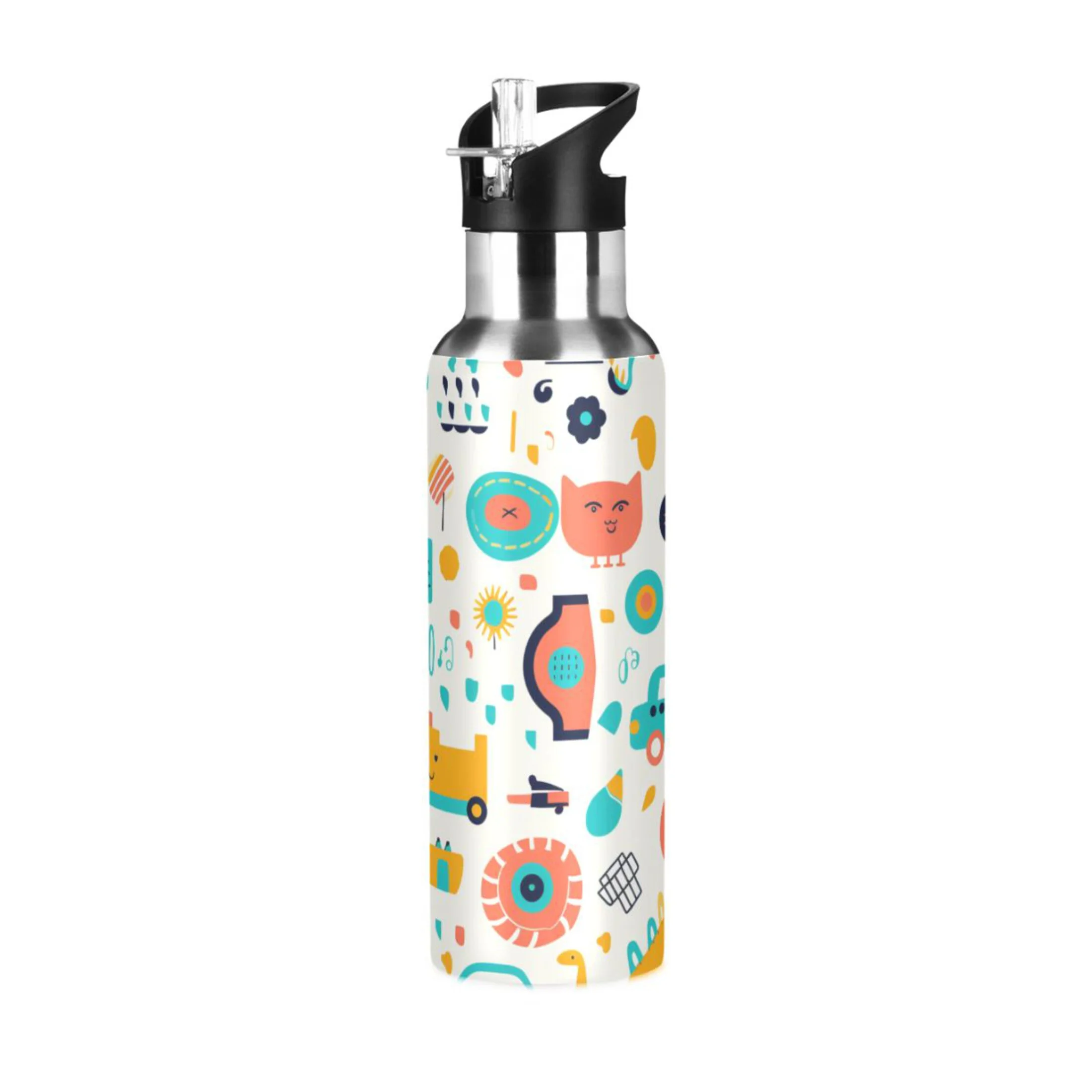 Cute Trucks Water Bottles Insulated Thermos Kids Stainless Steel Bottle with Straw Lid Flask Leakproof for Sports Gym 20 oz