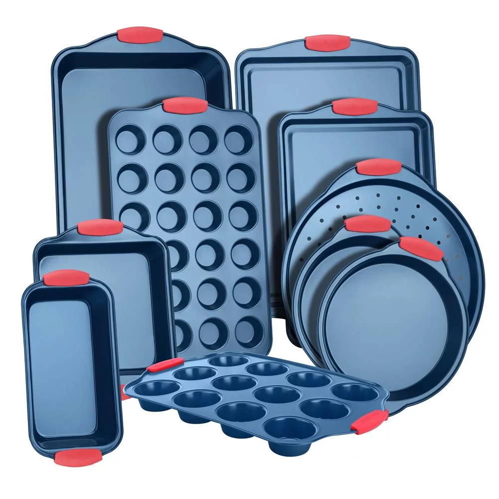 NutriChef 10-Piece Nonstick Bakeware Set Carbon Steel Baking Trays w/ Heat safe Silicone Handles