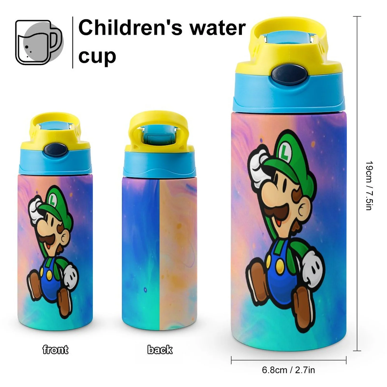 Luigi's Mansion Game Kid's Insulated Water Bottle With Straw Vacuum Stainless Steel Cup Leak-Proof Children Toddler Thermoses