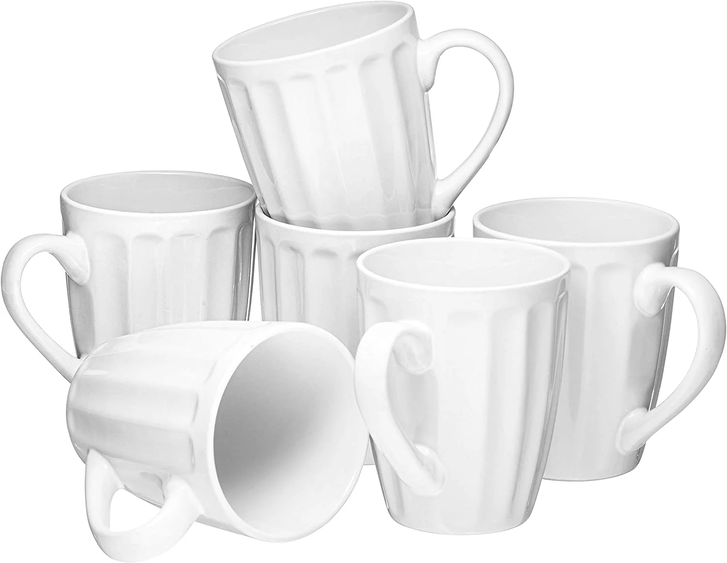 Bruntmor | Set Of 6 Large-Sized 16 Ounce To Rim Ceramic Coffee Grooved Mugs