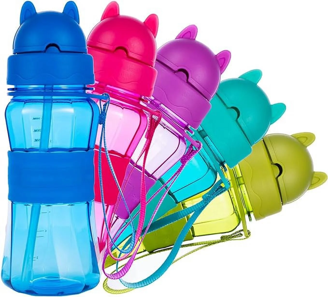 Ecteco Water Bottle for Kids Toddlers with Straw Strap 12OZ Children Sized Leak Proof BPA Free Tritan Drinking Bottles for Boys Girls School Students, Cute Lightweight Sturdy Anti-skid