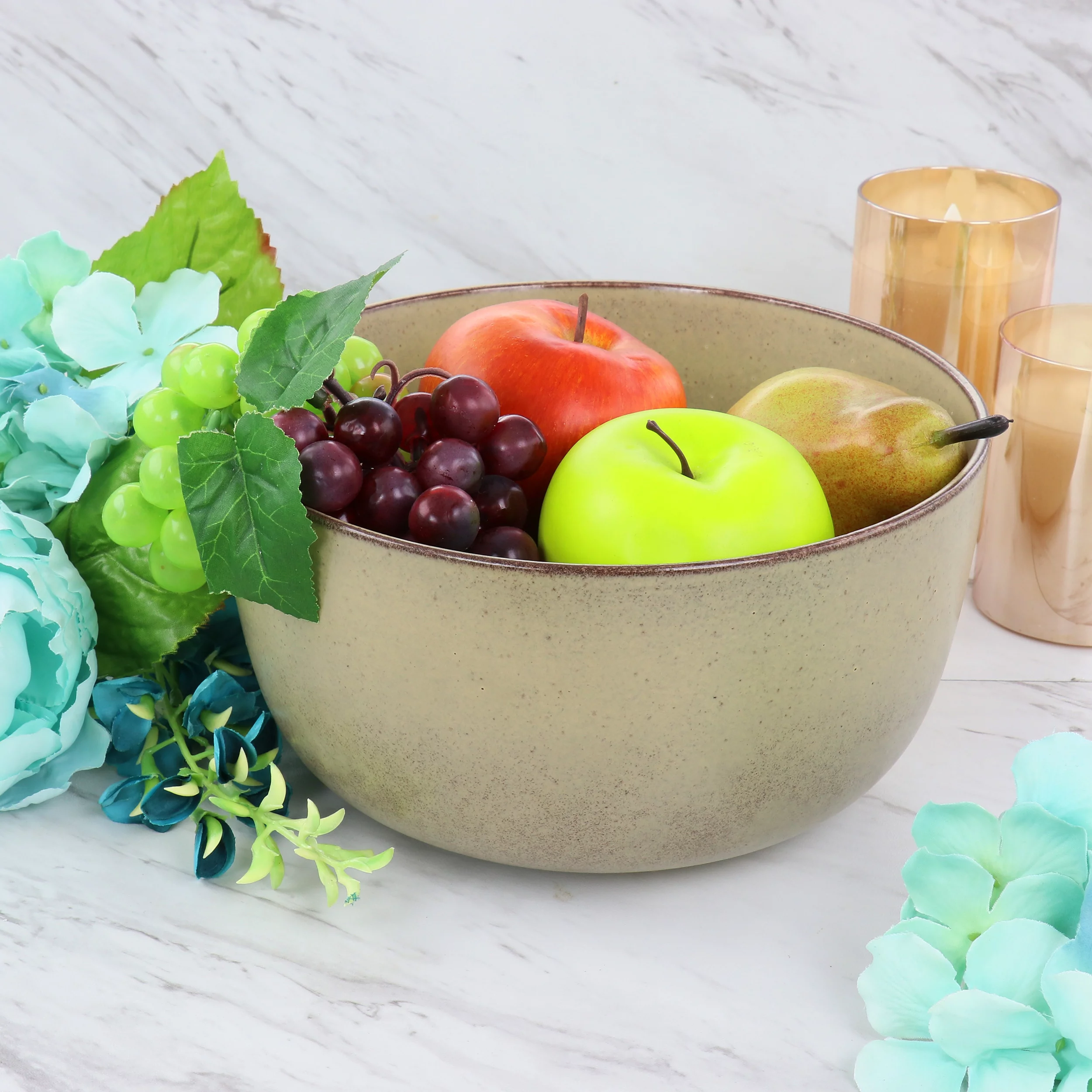 Our Table Landon 9.2 Inch Stoneware Round High Serving Bowl in Toast