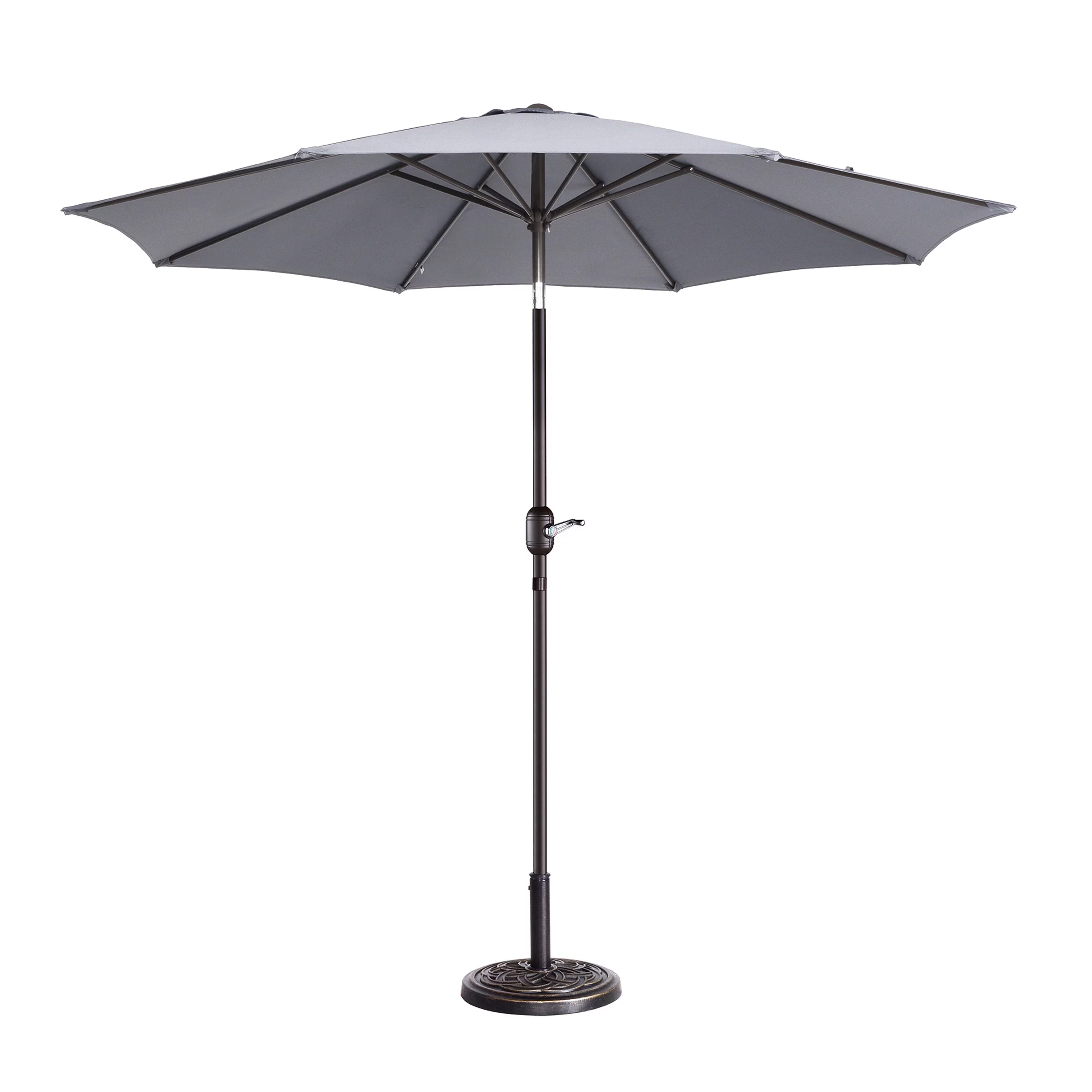 Villacera 9' Outdoor Patio Umbrella with 8 Ribs, Aluminum Pole and Auto Tilt, Fade Resistant Market Umbrella, Gray