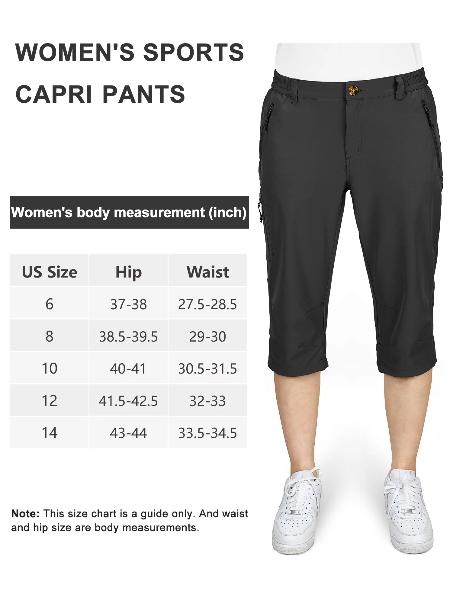 33,000ft Women's Capri Golf Pants Casual Quick Dry UPF 50+ Lightweight Stretch Cargo Hiking Pants with Pockets Black 14