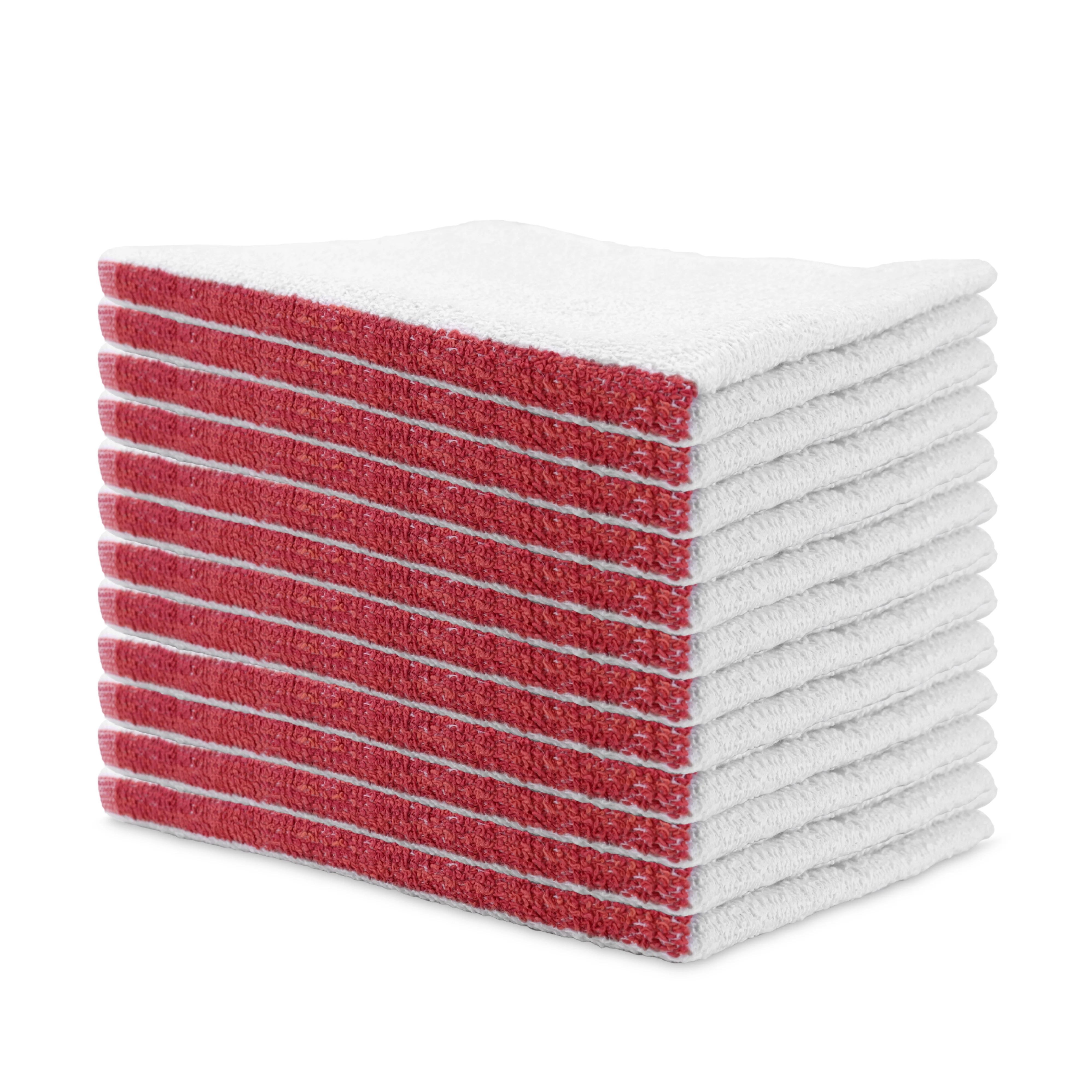 Arkwright Bar Mop Towels (16x19, (Bulk Case of 60), Cotton, White with Red Stripe