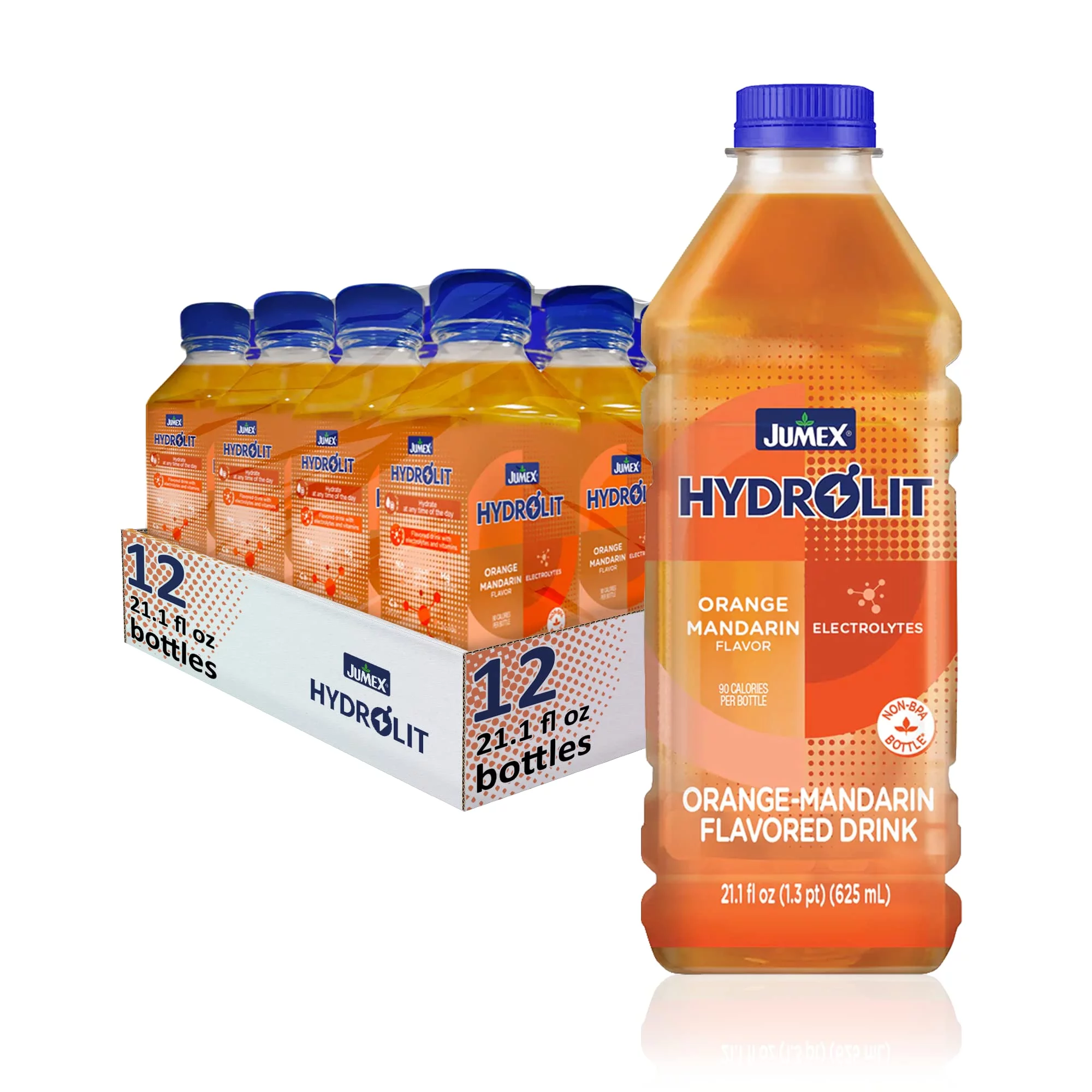 Jumex Hydrolit Quick Rehydration And Recovery Beverage, Natural Orange-Mandarin Flavor, 21.1 Fl Oz Bpa-Free Bottle, 12-Pack