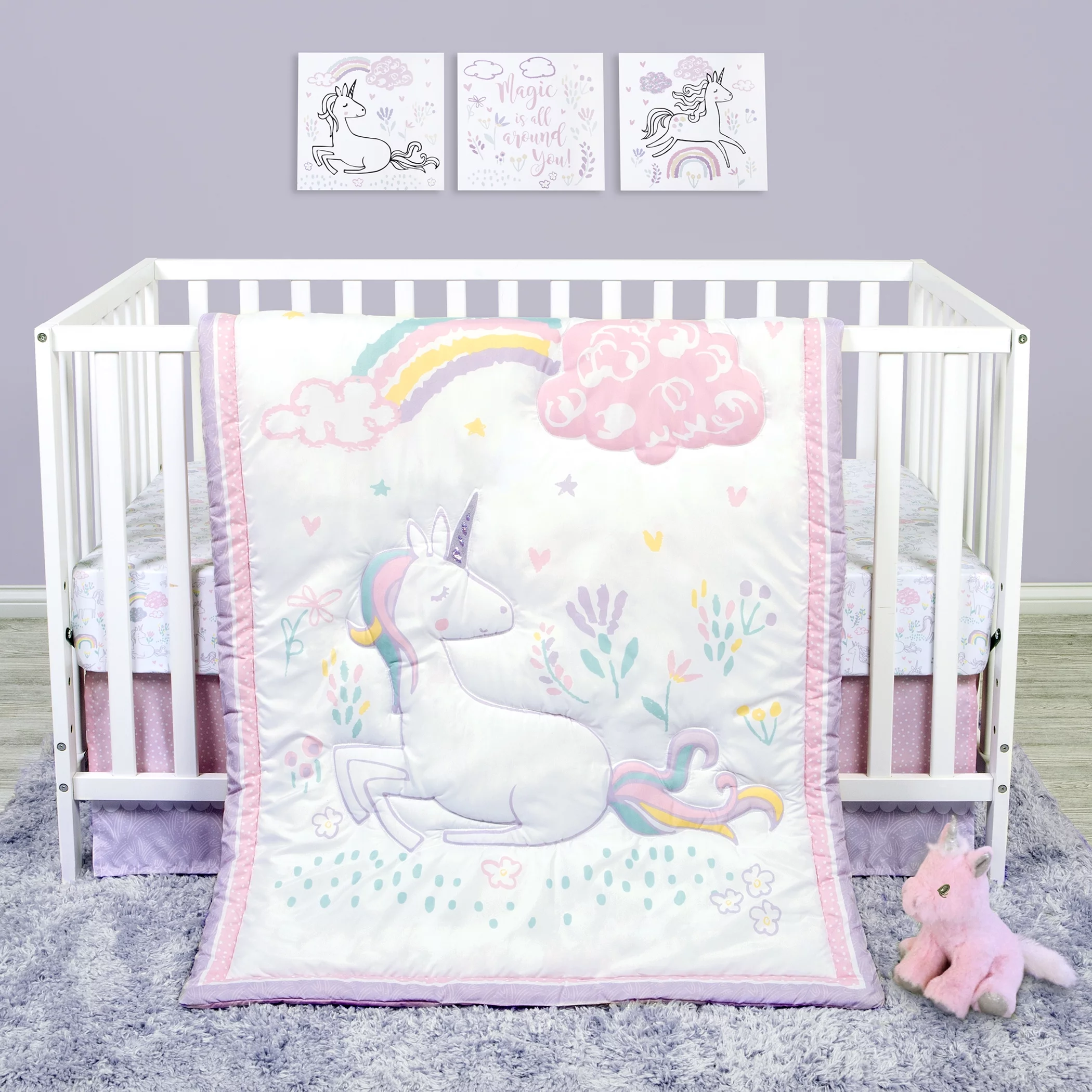 Sammy & Lou Sweet Unicorn 4 Piece Crib Bedding Set for Girl, Infant, Unicorn Character, 200 Thread Count