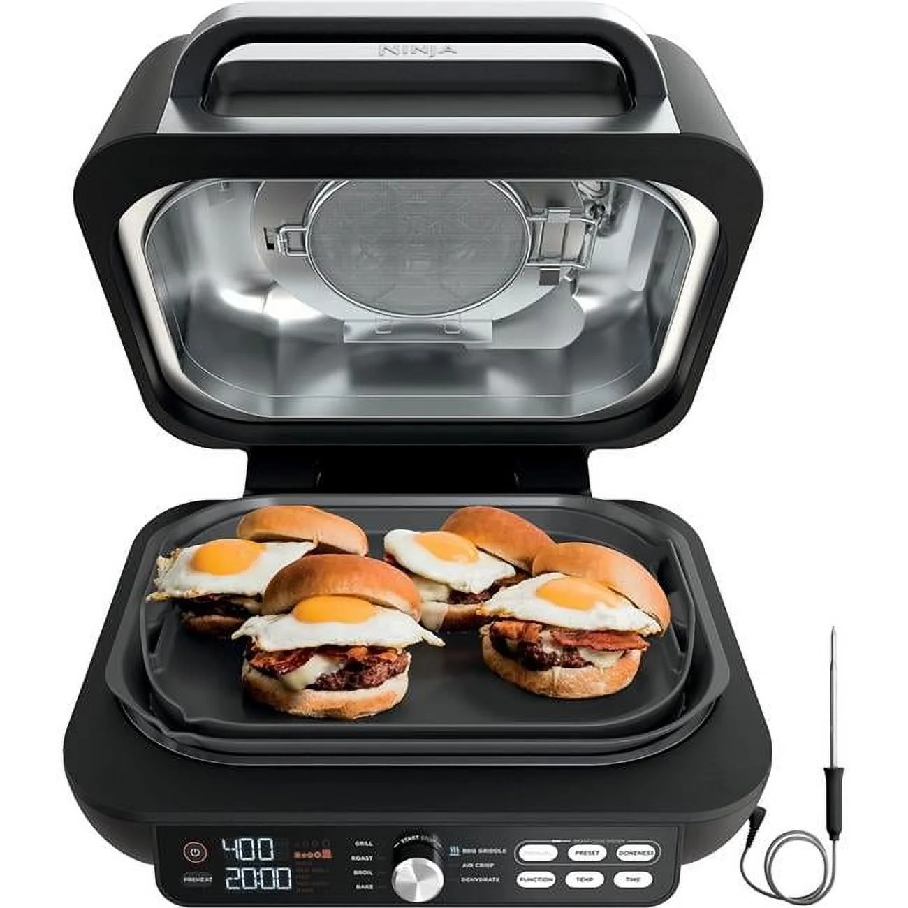Restored Ninja IG651 Foodi Smart XL Pro 7in1 Indoor Grill/Griddle Combo, with Griddle, Air Fry, Dehydrate & More, Pro Power Grate, Flat Top Griddle, Crisper, Smart Thermometer, Black (Refurbished)