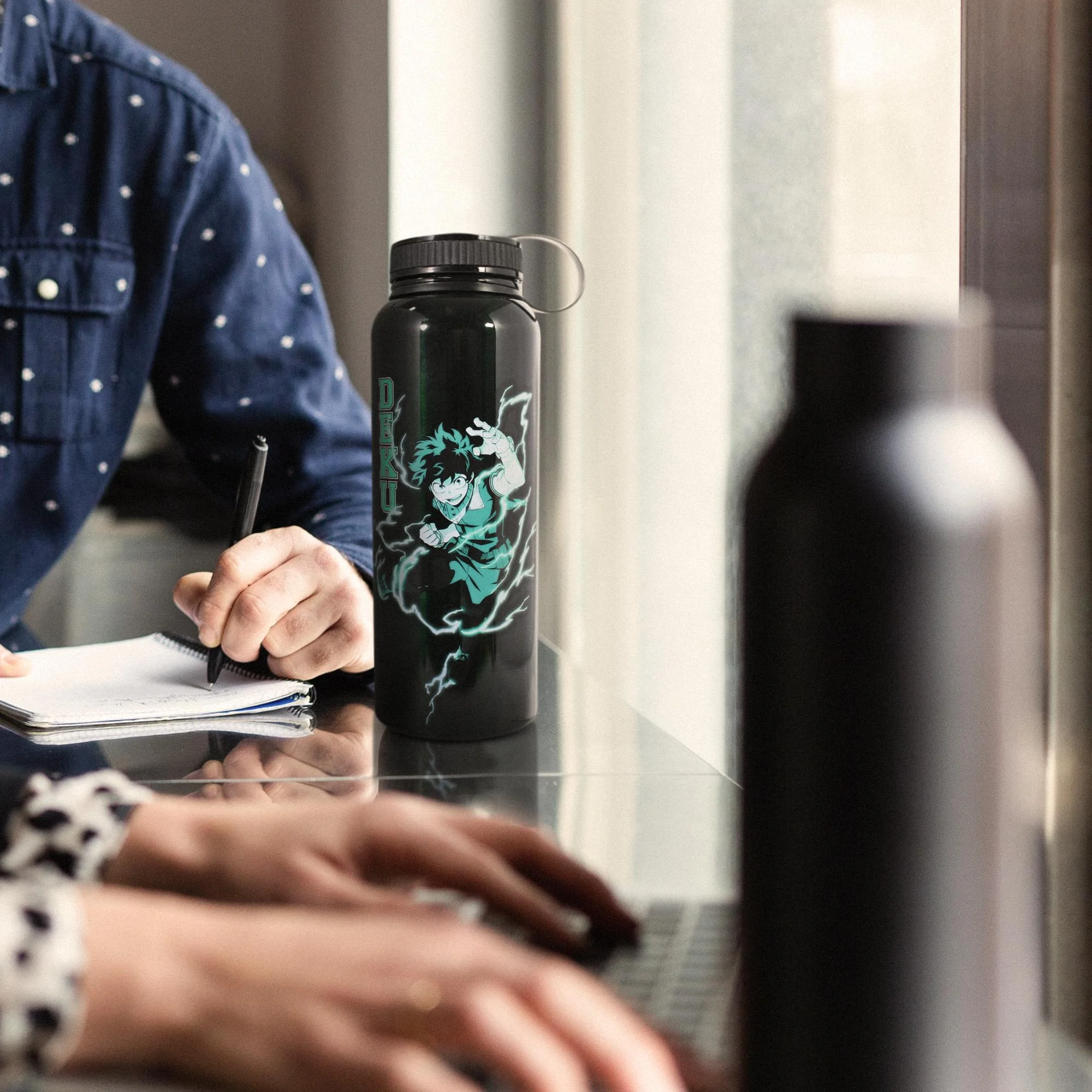 Official Licensed My Hero Academia Plastic Black Green Water Bottle, 34 oz