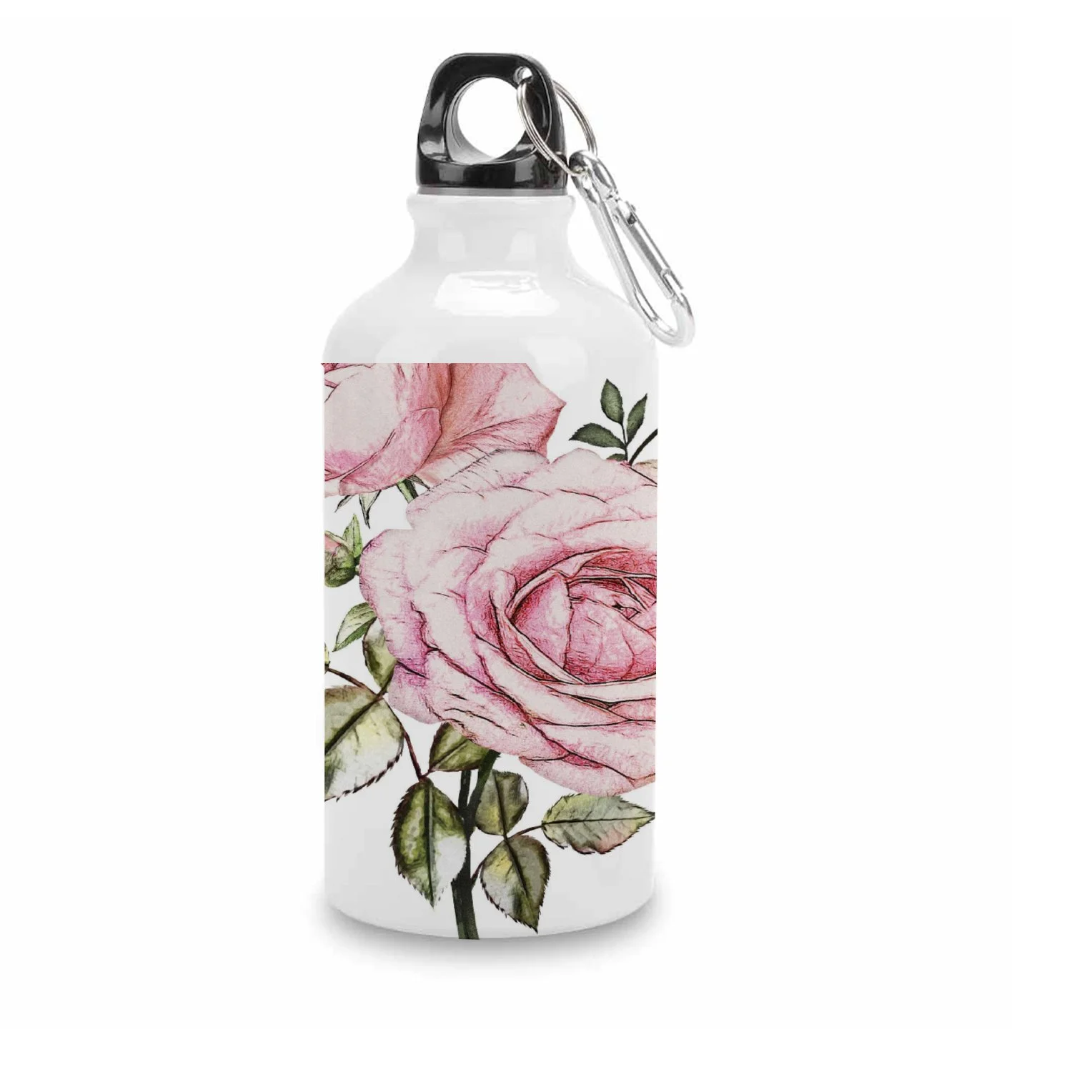 GZHJMY Sports Water Bottles, Pink Roses Large Capacity Aluminium Portable Leakproof Lightweight Drink Bottles for Fitness and Outdoor Enthusiasts