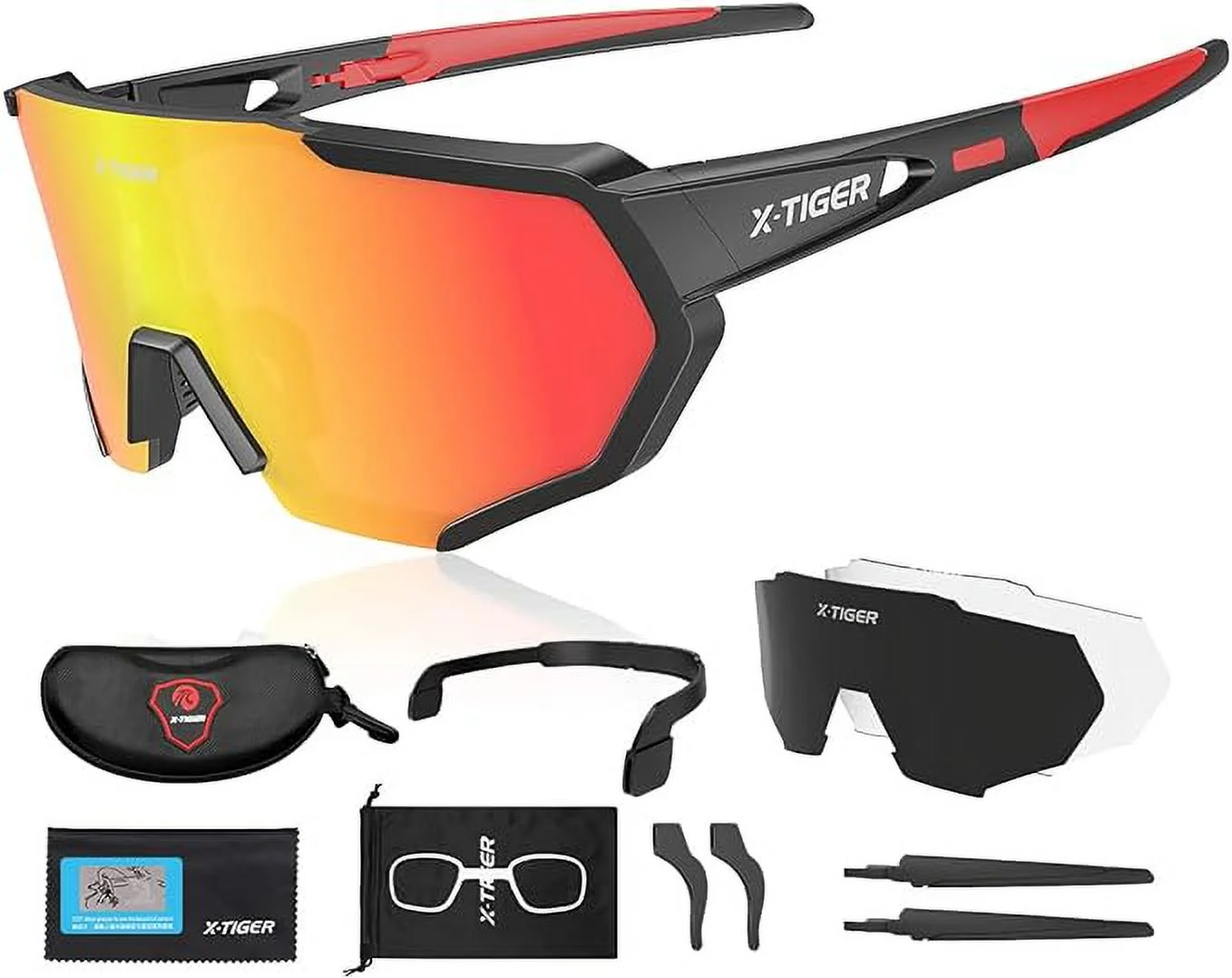 X-TIGER Polarized Sports Sunglasses 3 or 5 Interchangeable Lenses,Mens Womens Cycling Glasses,Baseball Running Fishing Golf