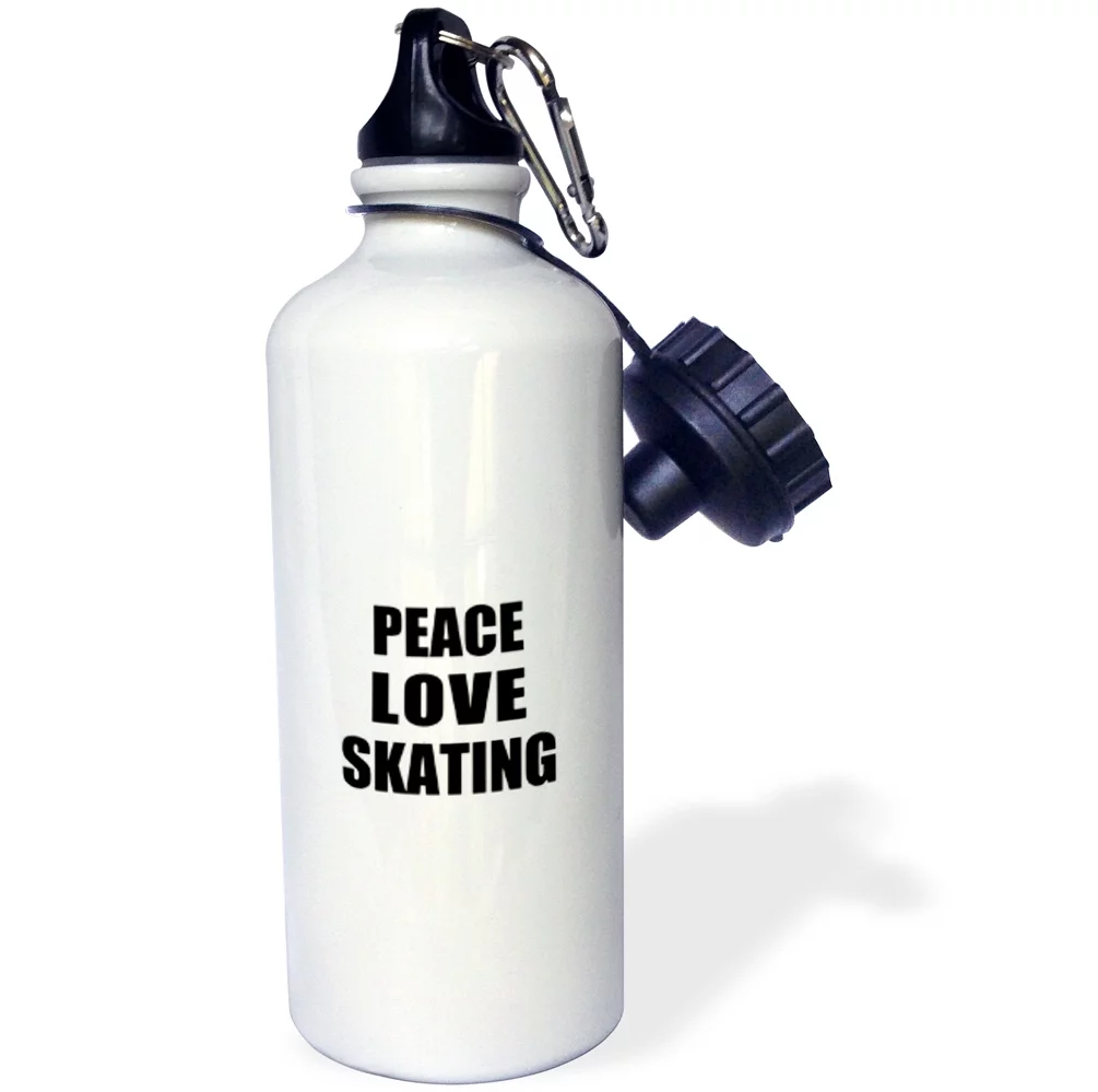 3dRose Peace Love and Skating. Things that make me happy - Skate Skater gift, Sports Water Bottle, 21oz